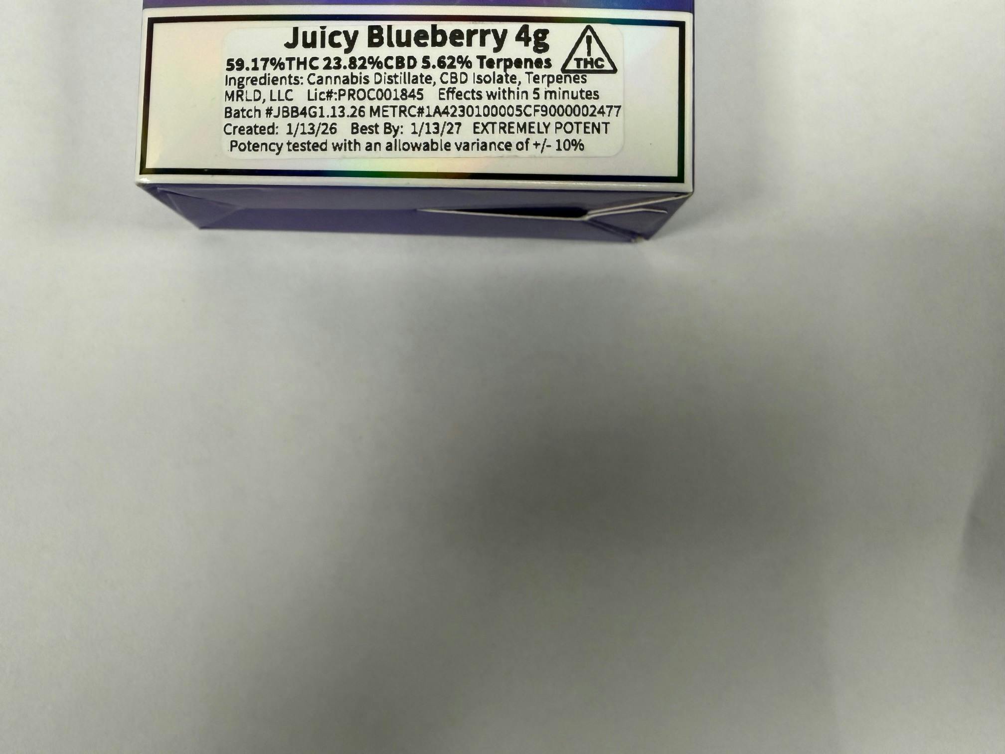 Nerd Bar 4g - Juicy Blueberry 59.17%thc 5.62%terp- BG - INDICA