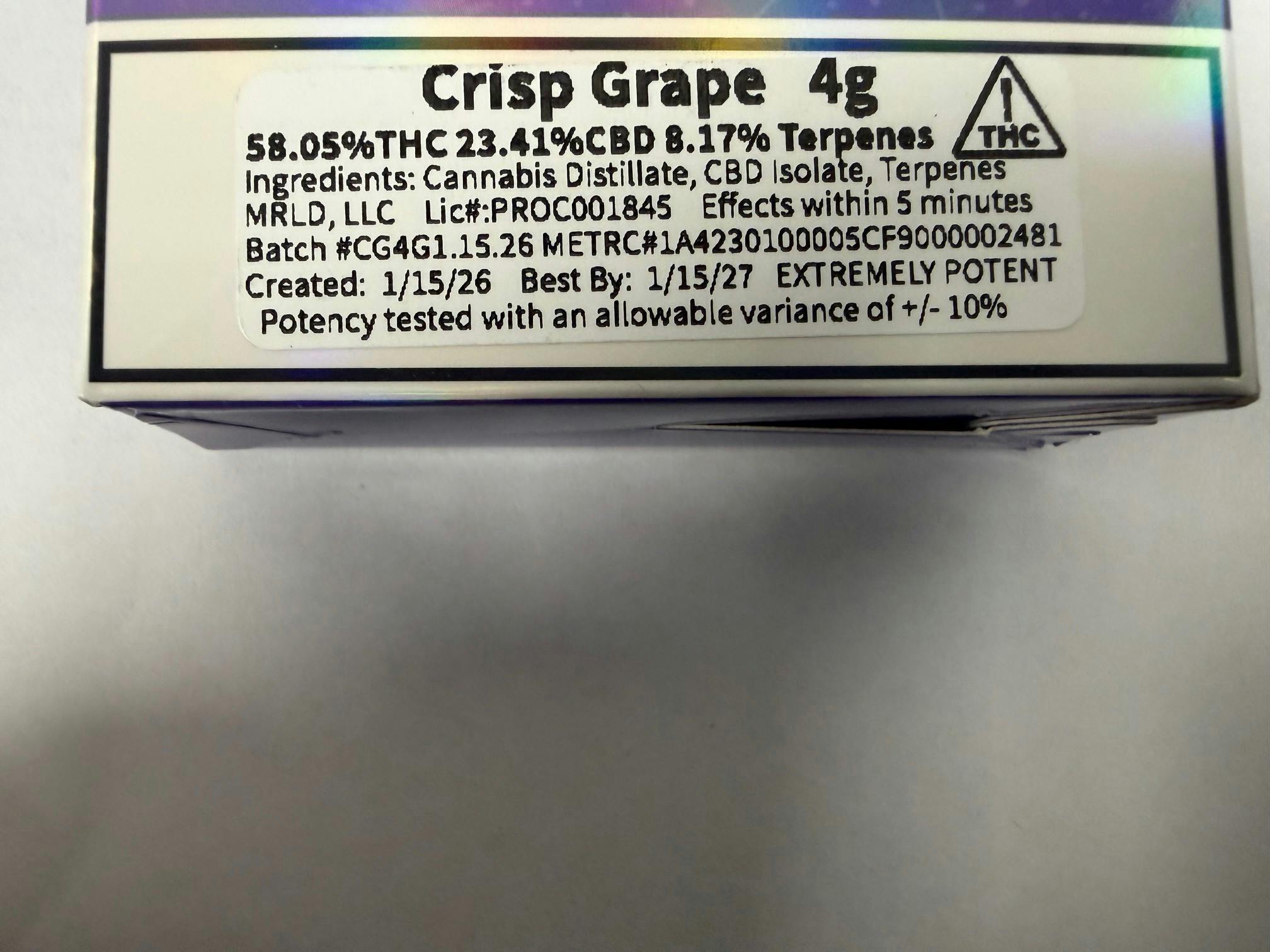 Nerd Bar 4g - Crisp Grape 58%thc 8.17%terp - BG - HYBRID