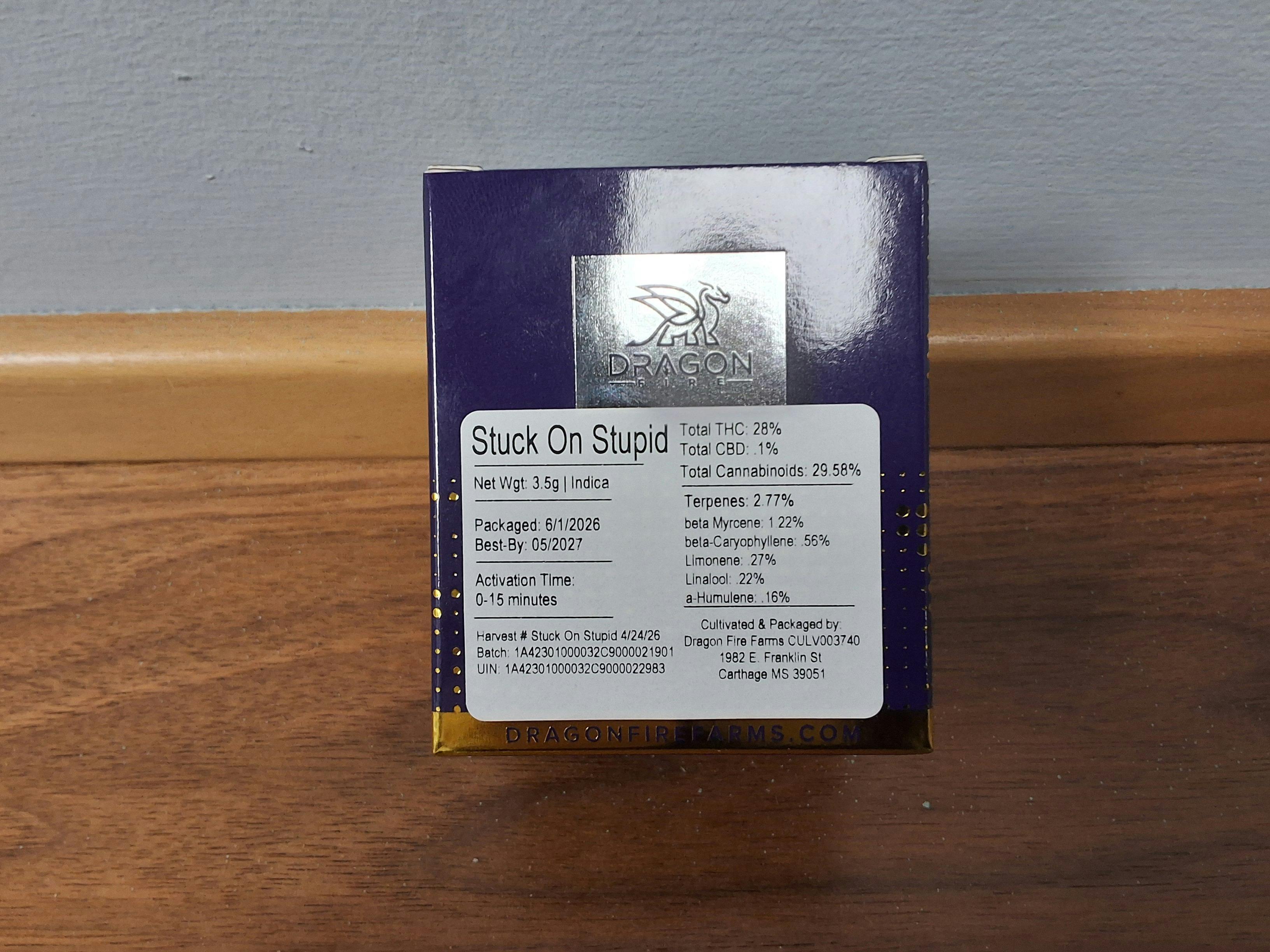 Stuck On Stupid 3.5g 28%THC 2.77%TERP - DRAGON FIRE - INDICA
