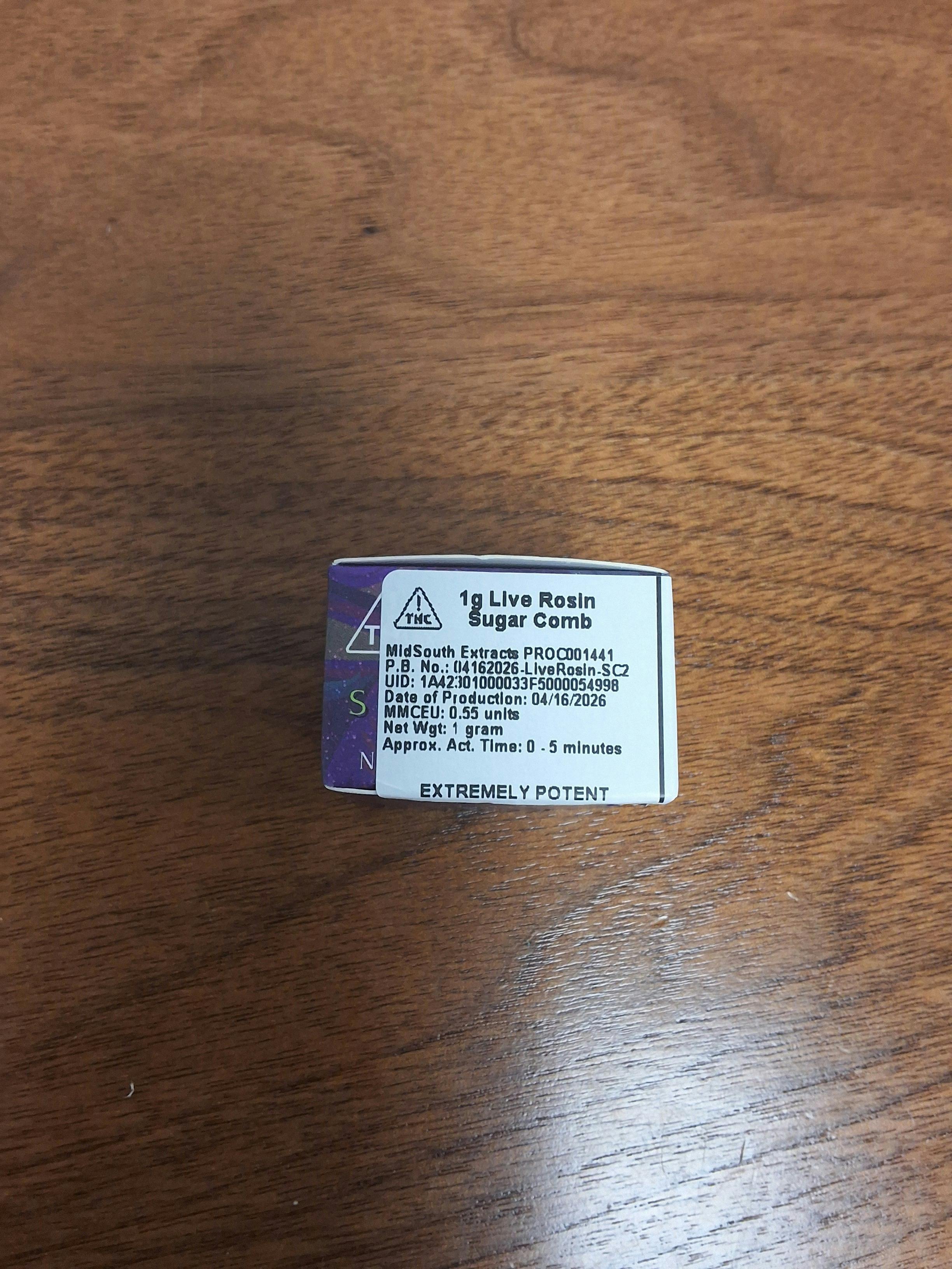 1g Live Rosin - Sugar Comb - 55.9%THC - MIDSOUTH EXTRACT - HYBRID