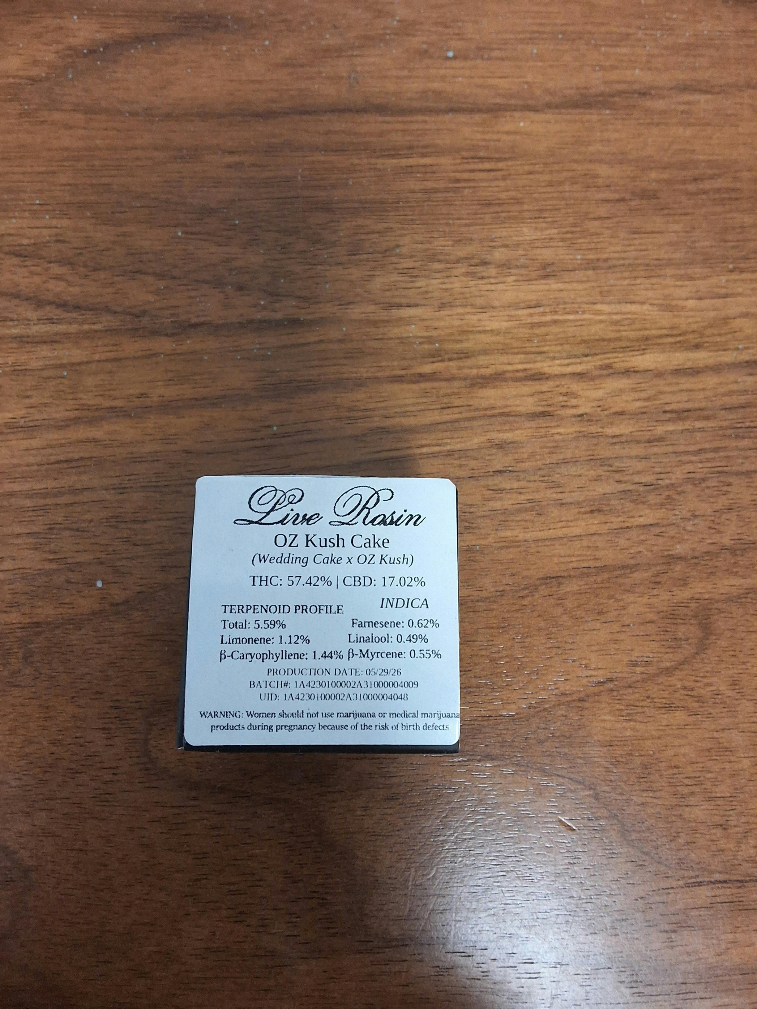 Rosin - OZ Kush Cake - .5g - 57%THC 5.59%TERP - SHC - INDICA