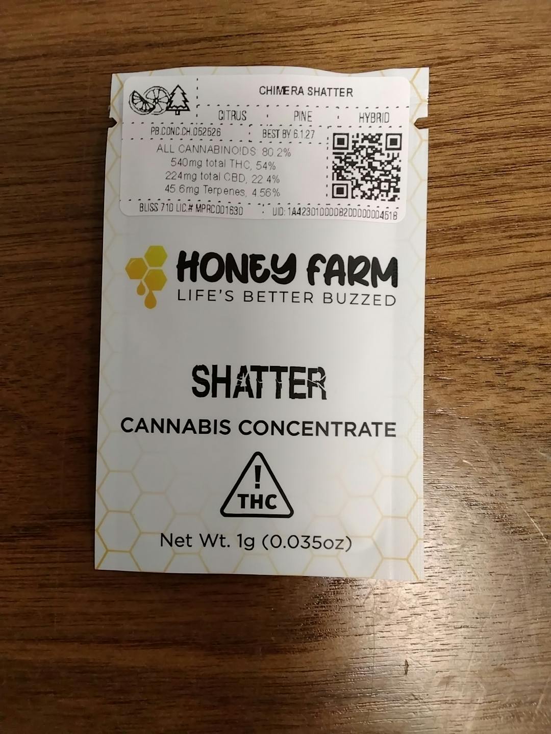 Honey Farm | Shatter | Chimera 54%THC 4.56%TERP - HYBRID