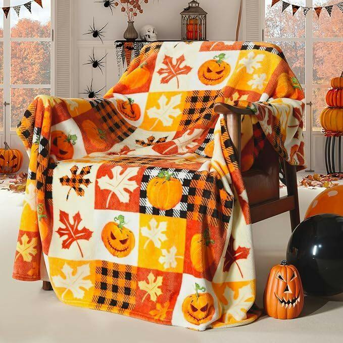 Fall / Pumpkin Fleece Throw Blanket