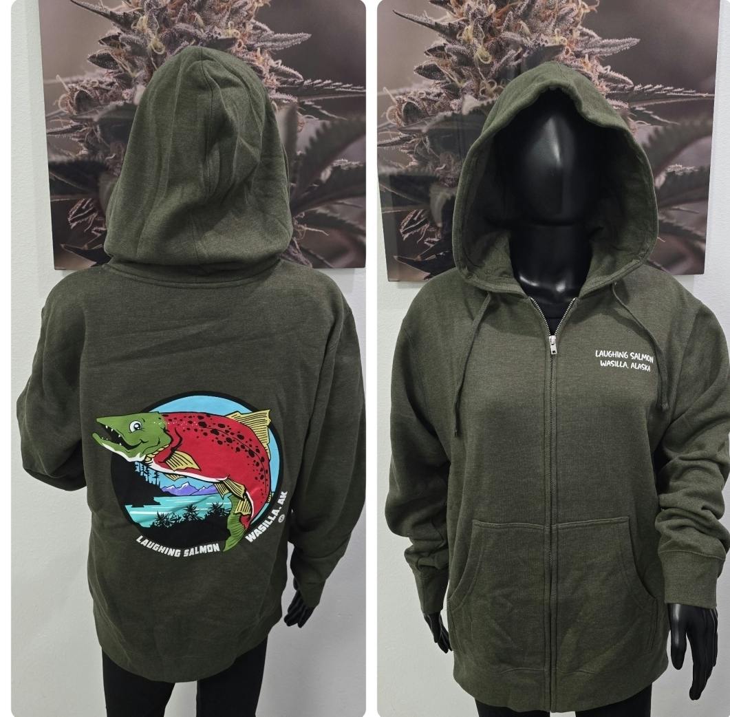 Laughing Salmon Zip-Up Hoodie | Medium | Green