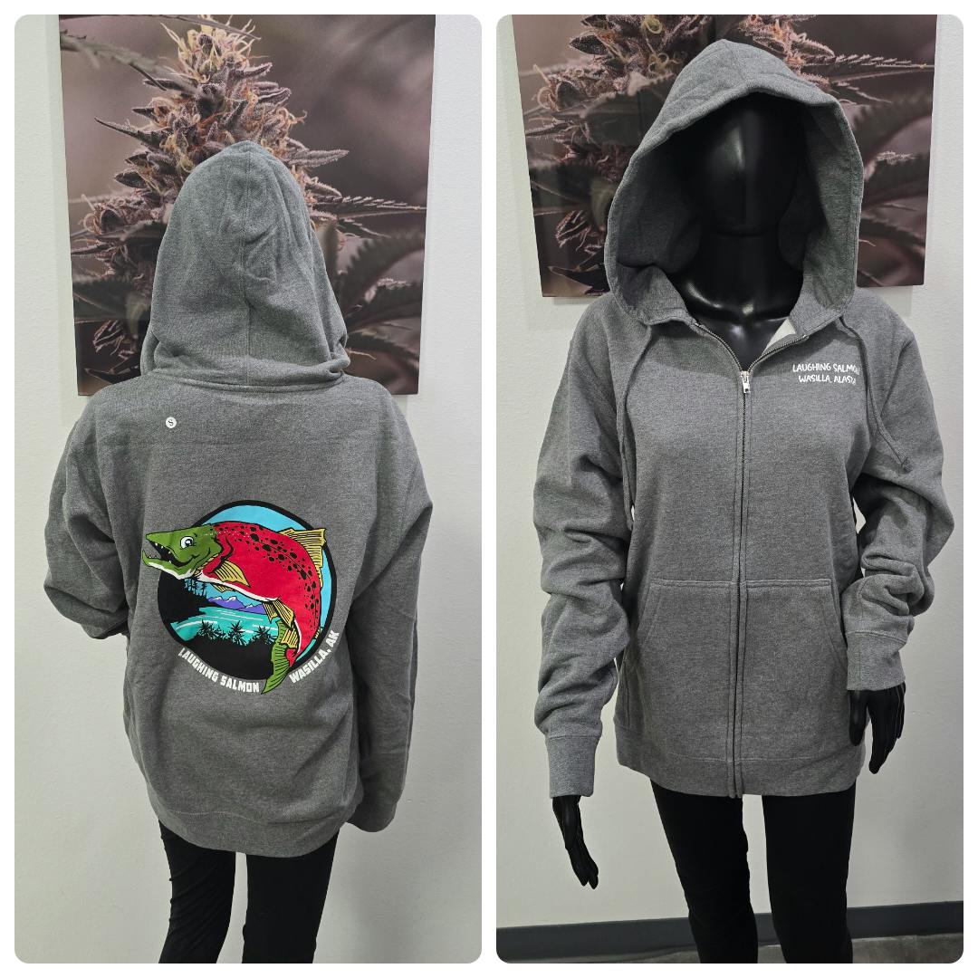 Laughing Salmon Zip-Up Hoodie | XL | Grey