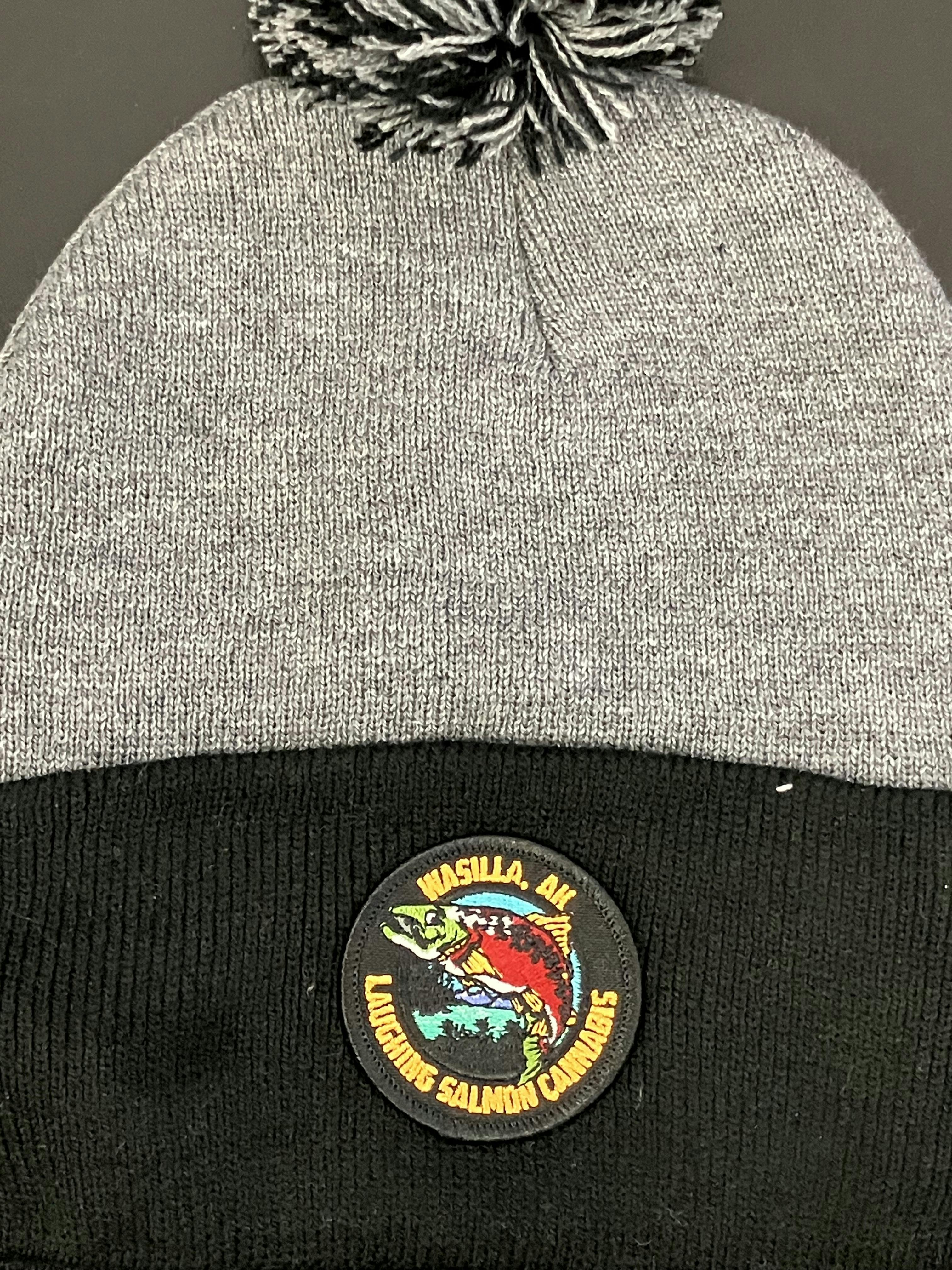 Laughing Salmon Beanie W/ Pom Pom | Gray Black