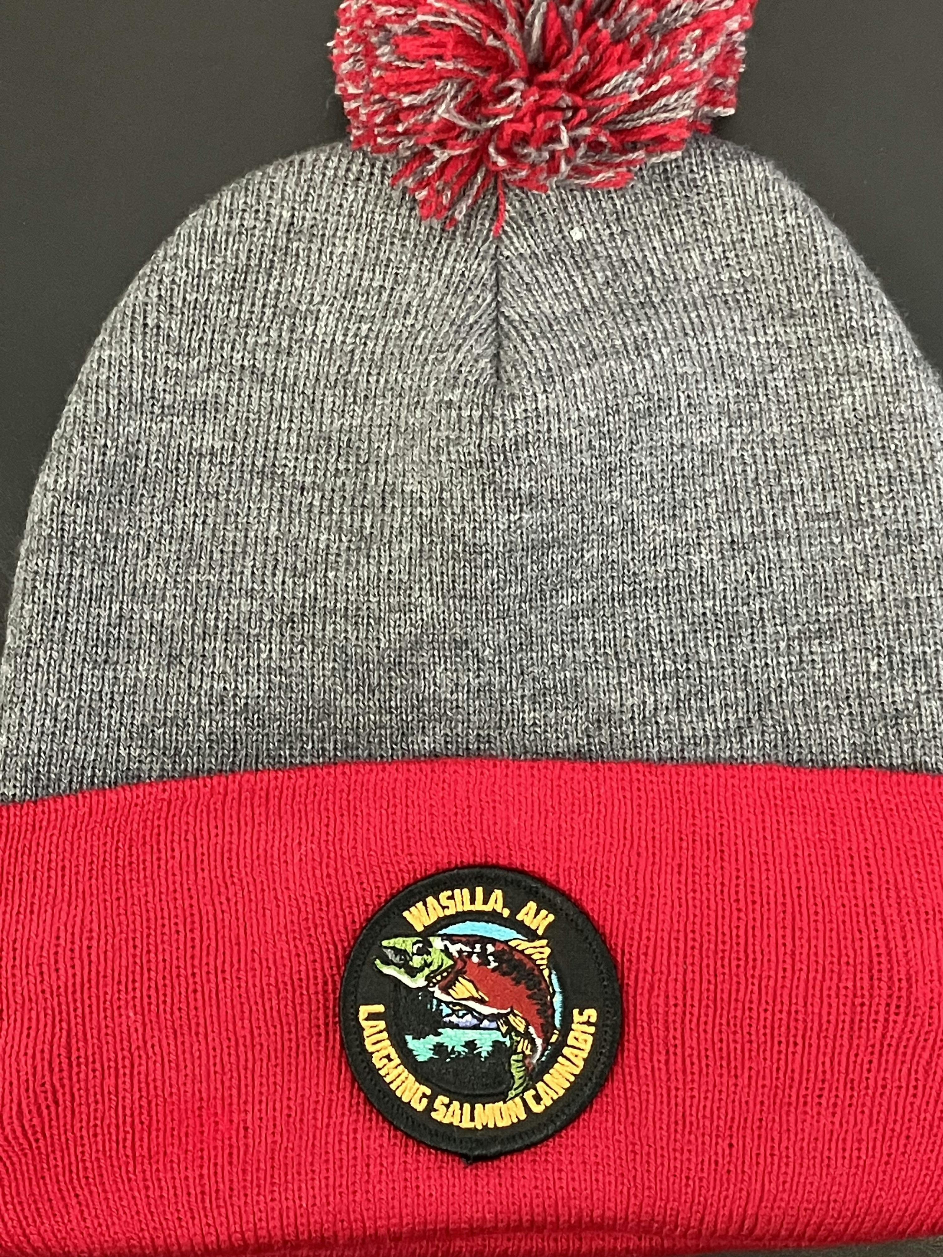 Laughing Salmon Beanie W/ Pom Pom | Gray Red