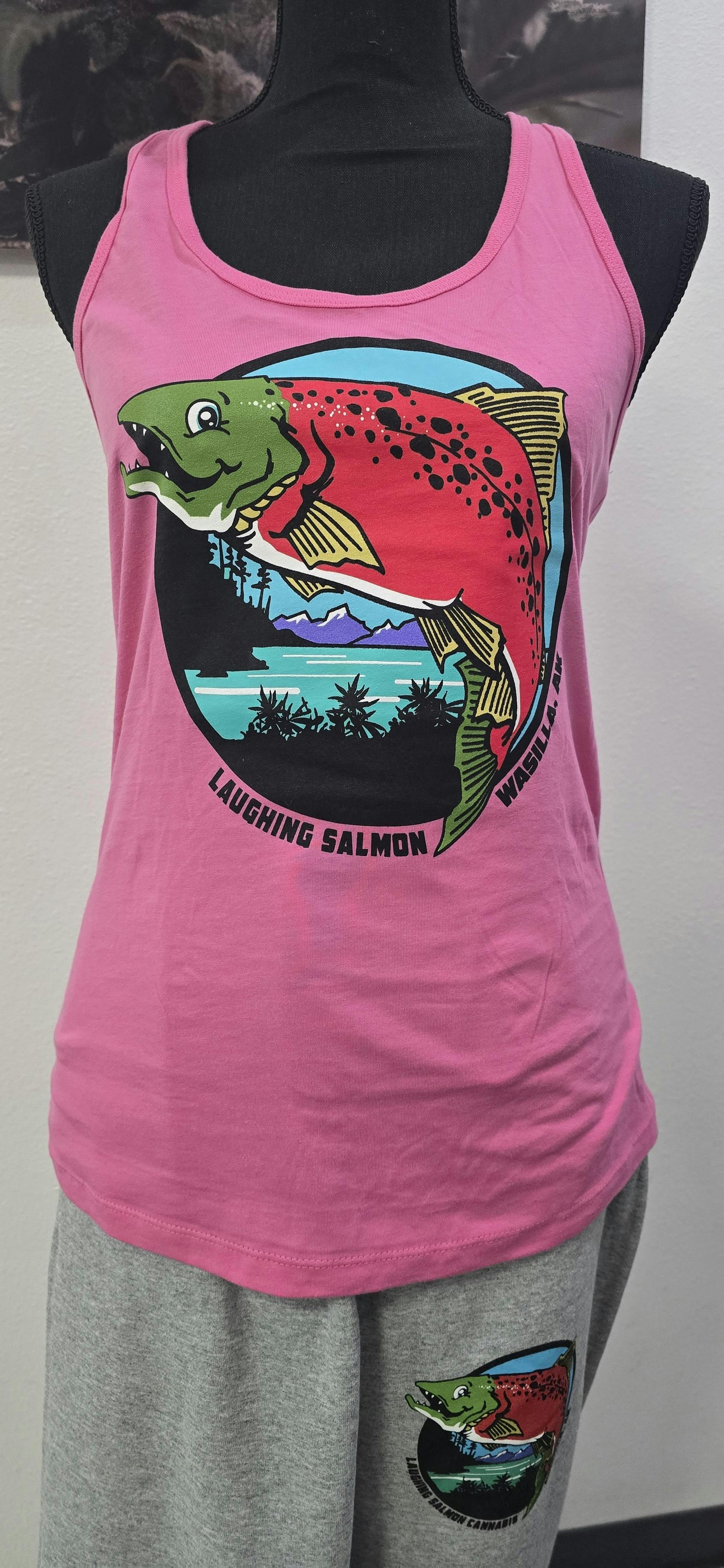 Laughing Salmon Tank Top | Front Logo | Pink | Medium
