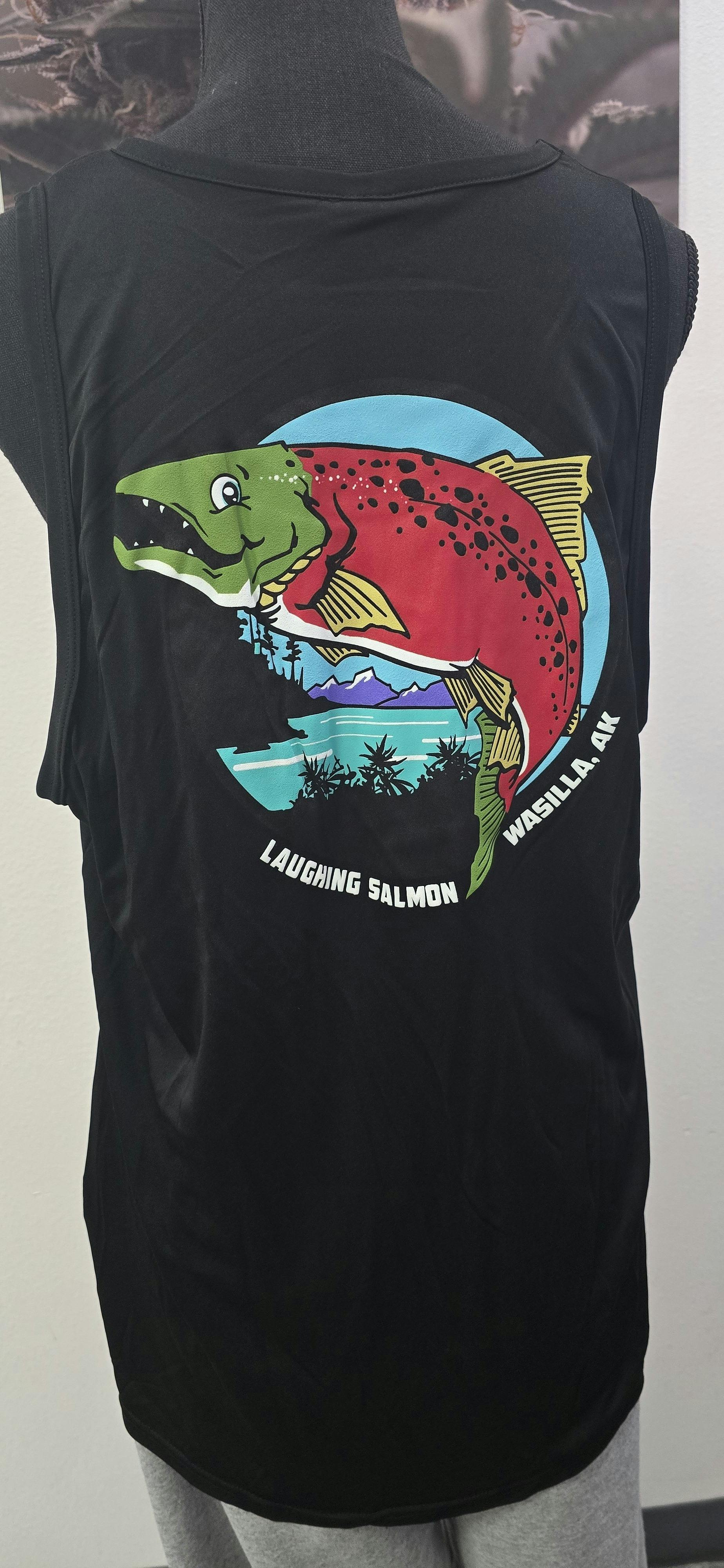 Laughing Salmon Tank Top | Back Logo | Black | Large