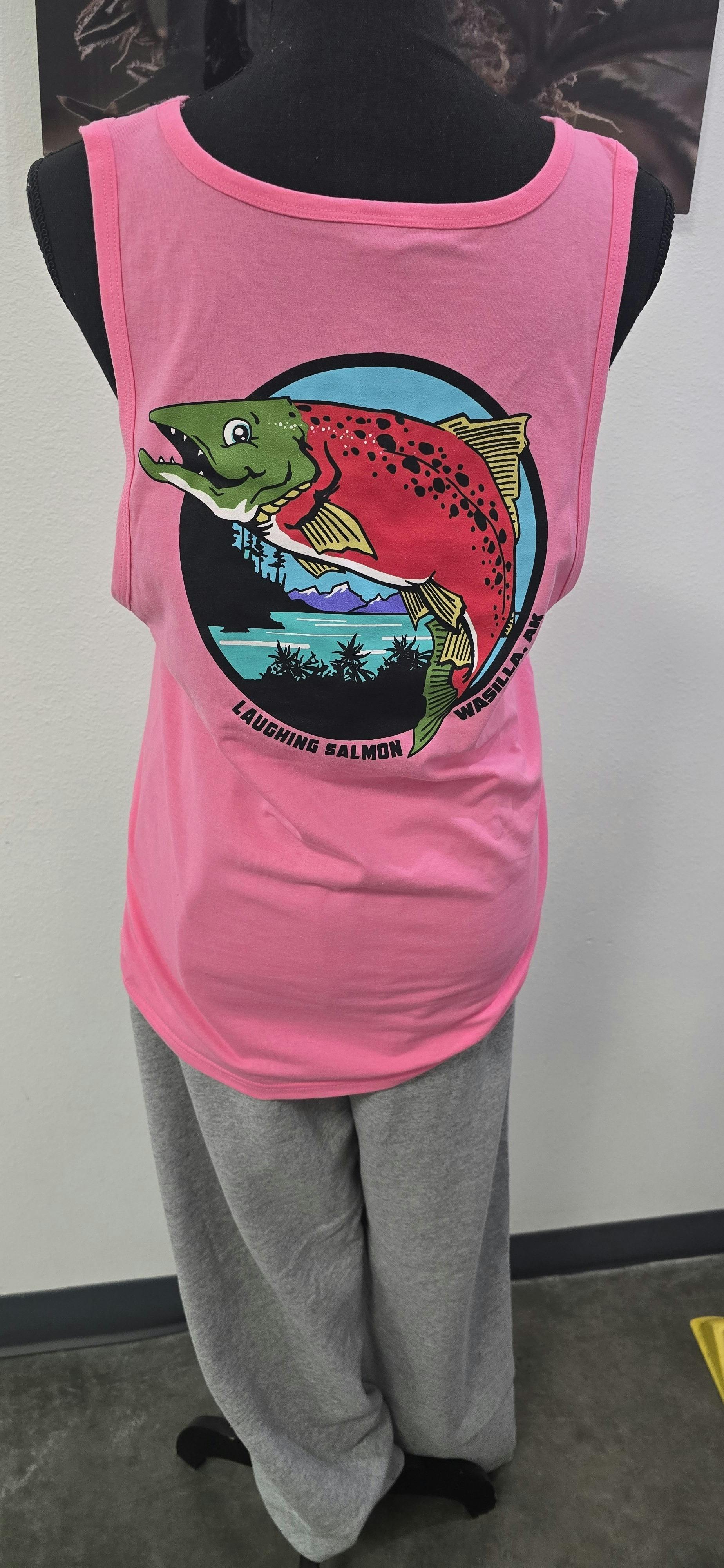 Laughing Salmon Tank Top | Back Logo | Pink | Medium