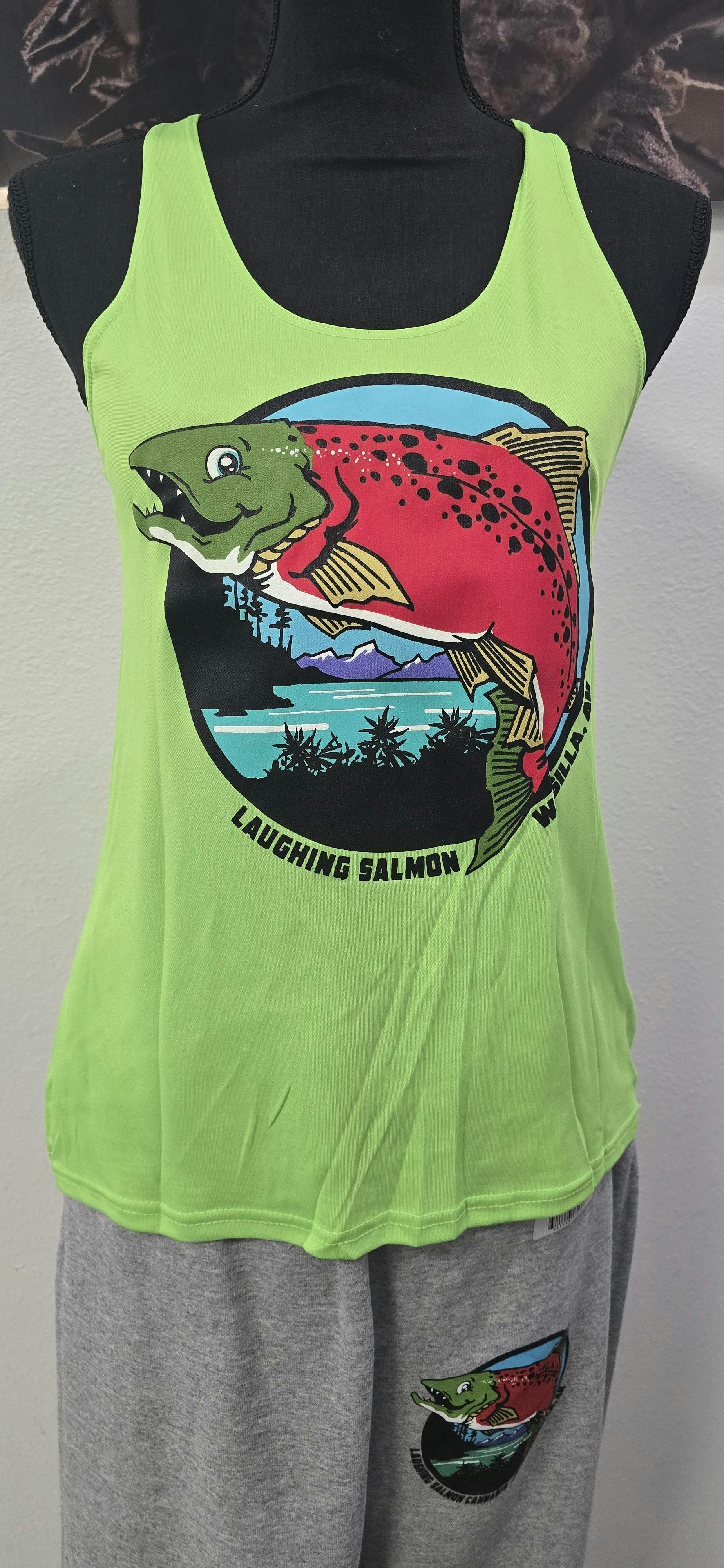Laughing Salmon Tank Top | Front Logo | Neon Green | XL