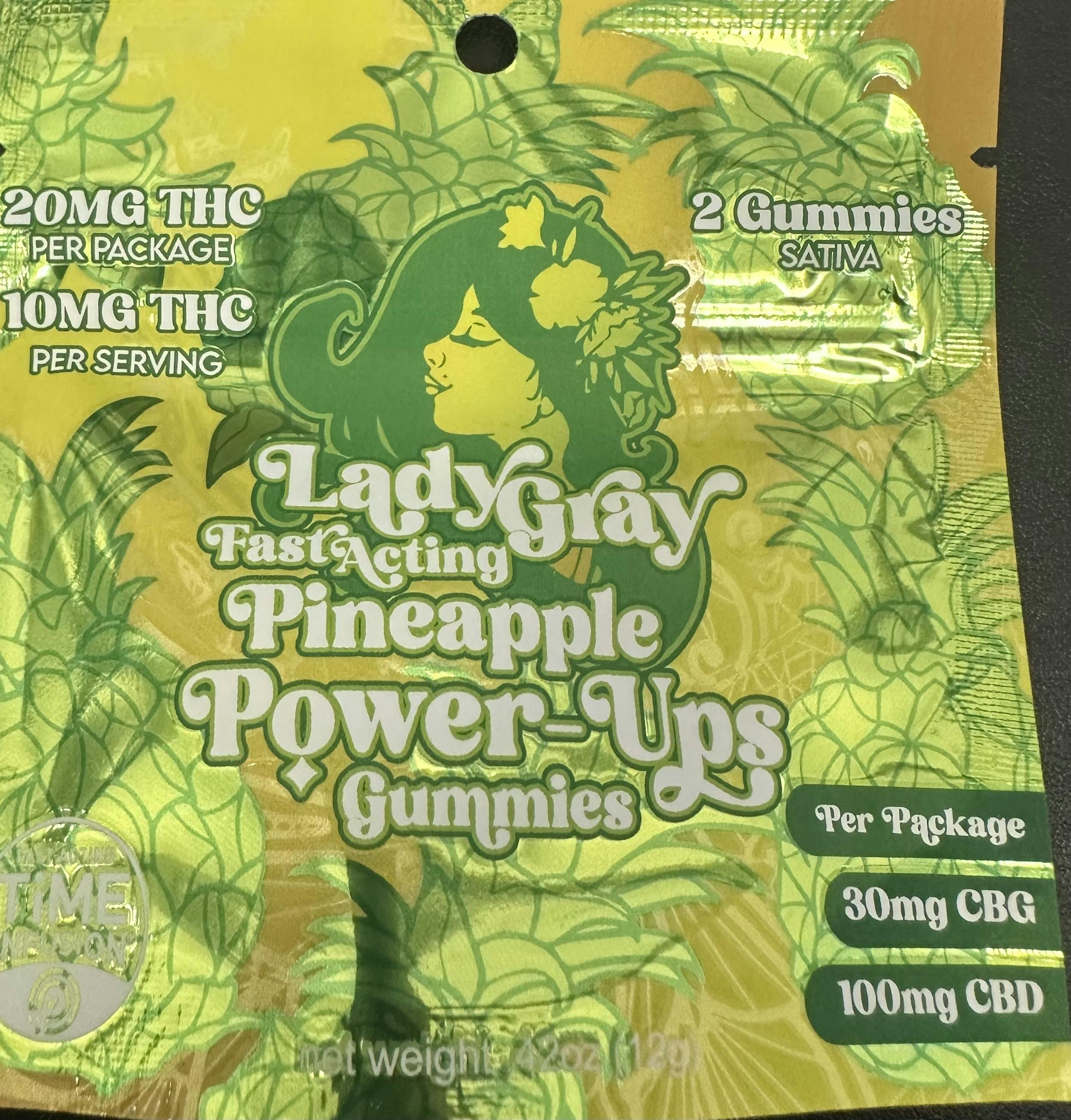 Lady Gray | Pineapple Power-Up Gummies | 20mg THC |100mg CBD | 30mg CBG