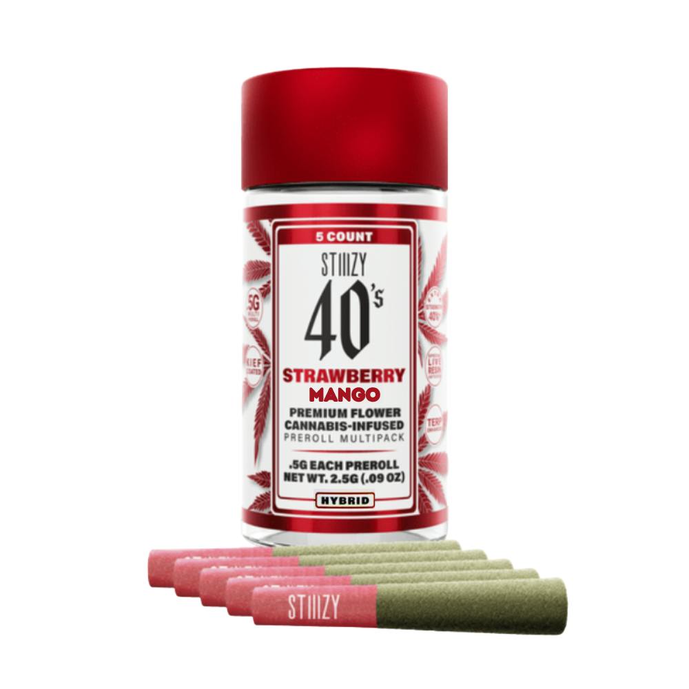 Stiiizy 40's Strawberry: Stiiizy 40's Strawberry Mango (H) Infused Preroll 5pk 2.5g
