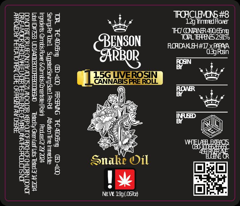 Benson Arbor - Tropic Lemons 1.5g "Snake Oil" Infused Pre-Roll (SH)