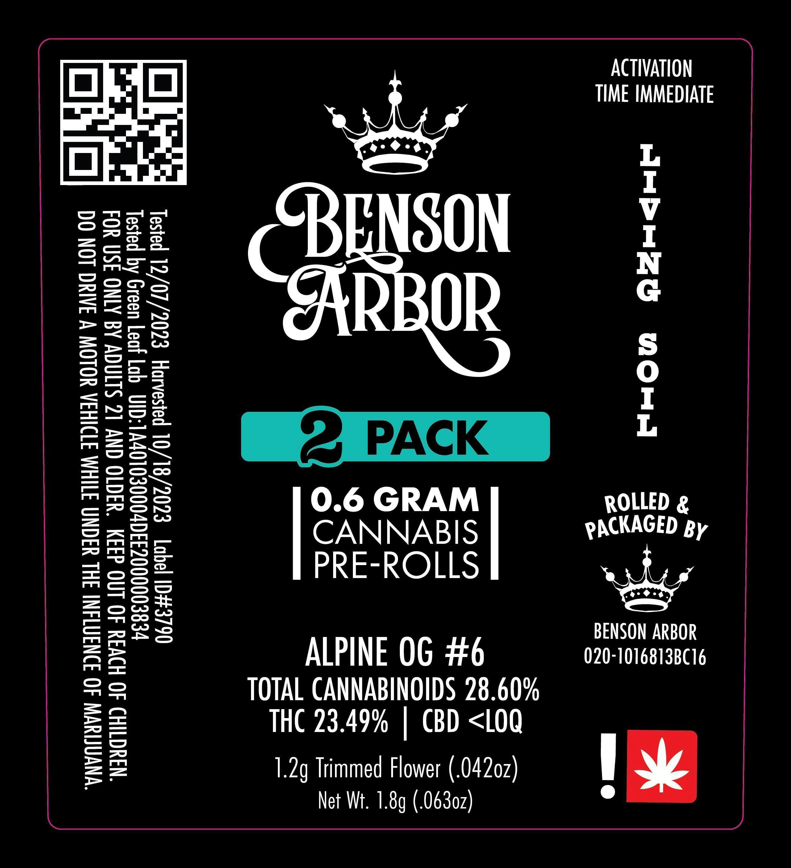 Benson Arbor - Florida Kush #17 0.6g Pre-Roll 2pk (H)