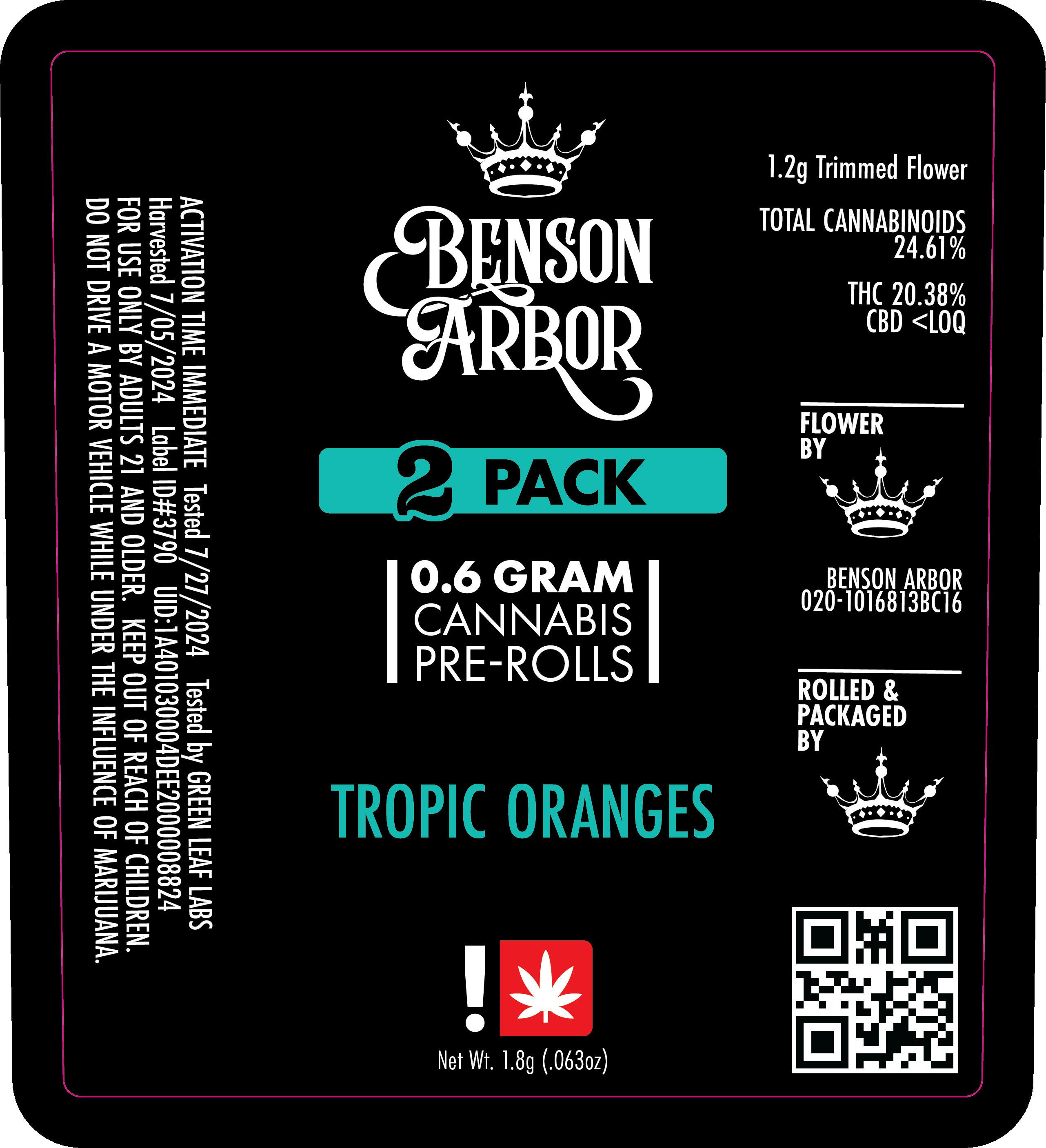 Benson Arbor - Tropic Lemons #15 0.6g Pre-Roll 2pk (S)