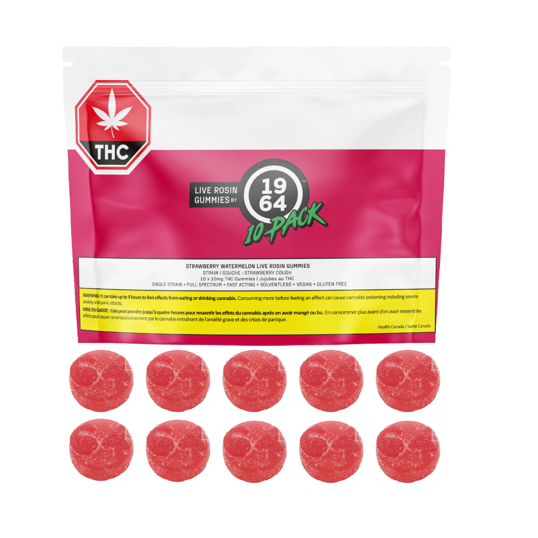 1964 Strawberry Watermelon Live Rosin THC Mega Pk Gummies - 10 X 10mg