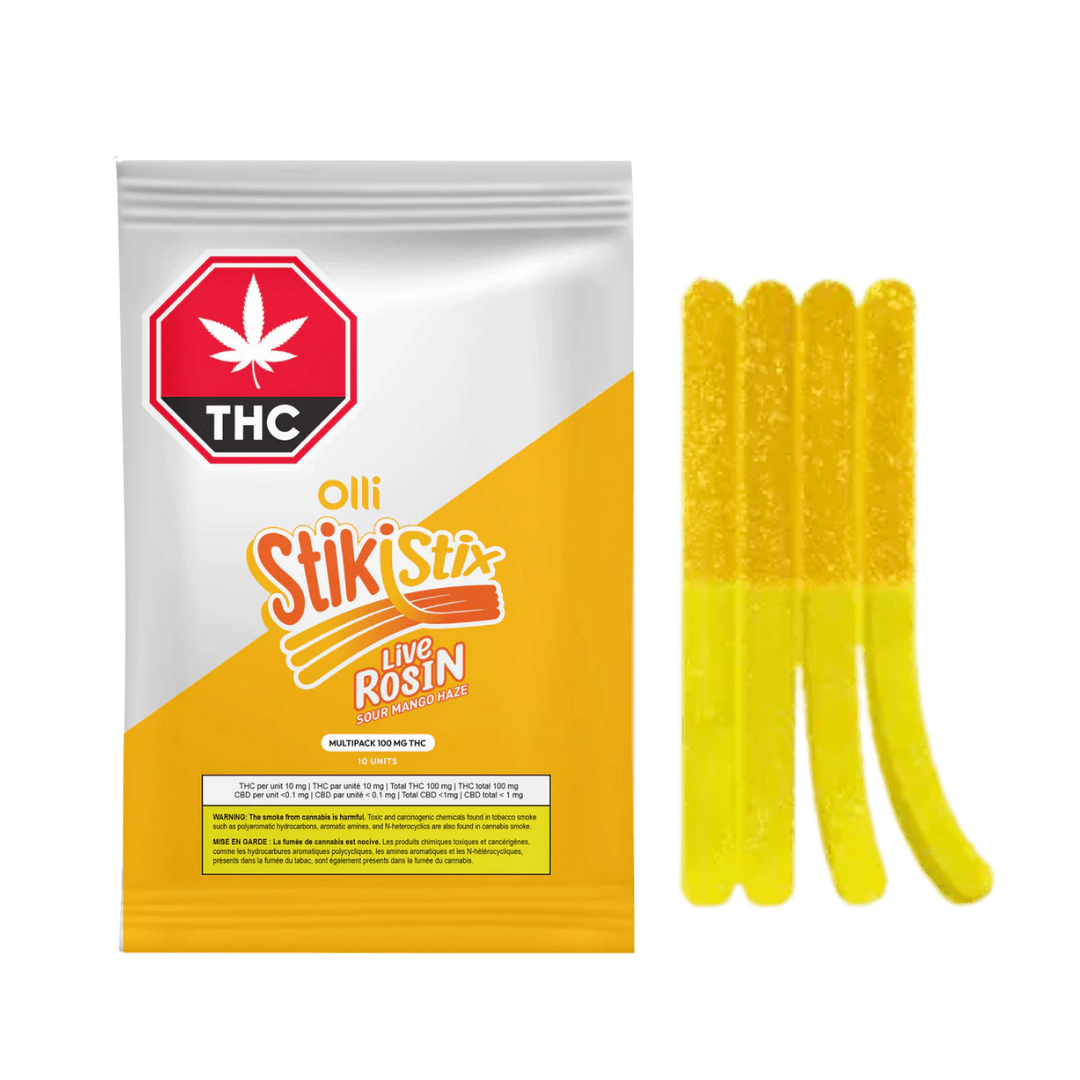 StikiStix 100THC Mega PK Live Rosin Sour Mango Haze Chews - 10 X 10mg