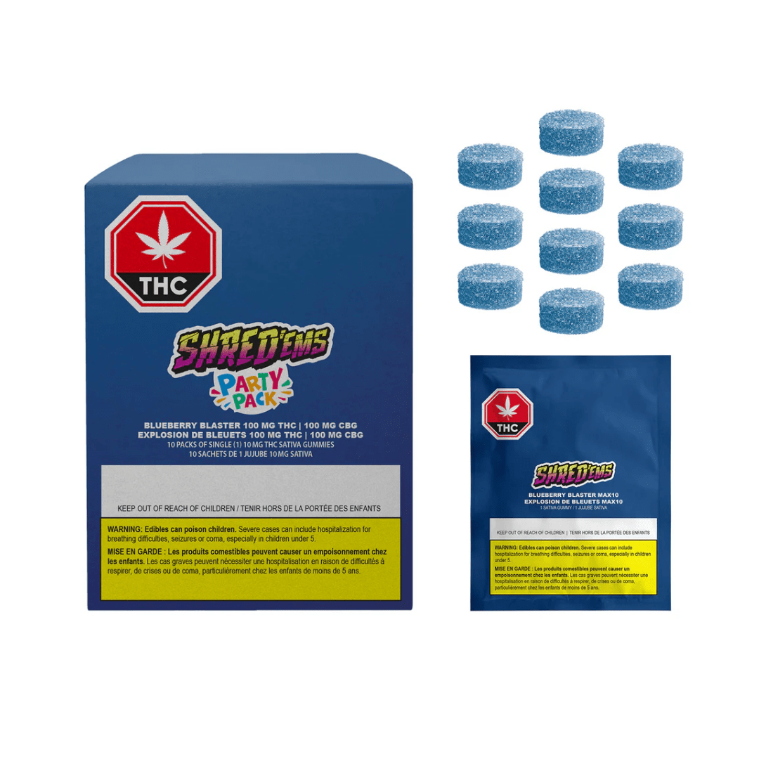 Shred'Ems Blueberry Blaster Party Pack THC:CBG Mega Pk Gummies - 10 X 10mg