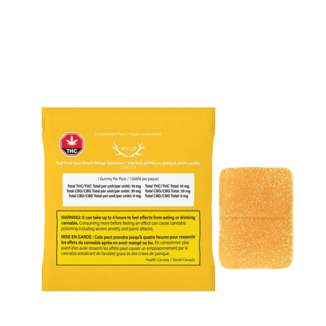 Wyld Real Fruit Sour Peach Mango 3:1 CBG:THC Gummy - 1 X 10mg