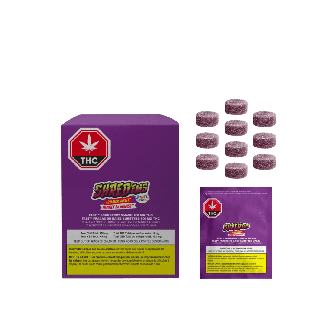 Shred'Ems Fast Sourberry Smash THC 100 Mega Pk Gummies - 10 X 10mg