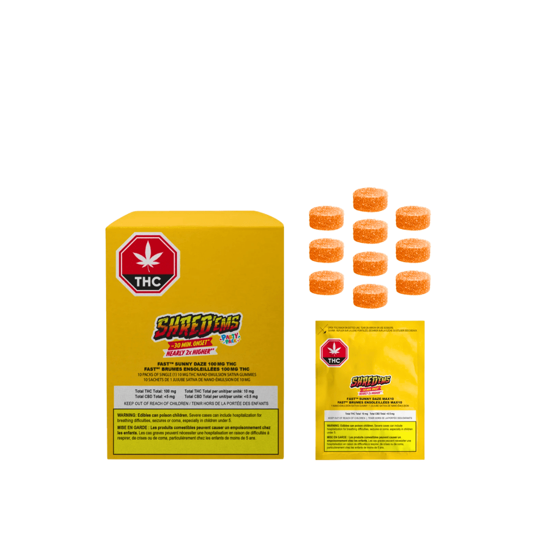 Shred'Ems Fast Sunny Daze Party THC 100 Mega Pk Gummies - 10 X 10mg