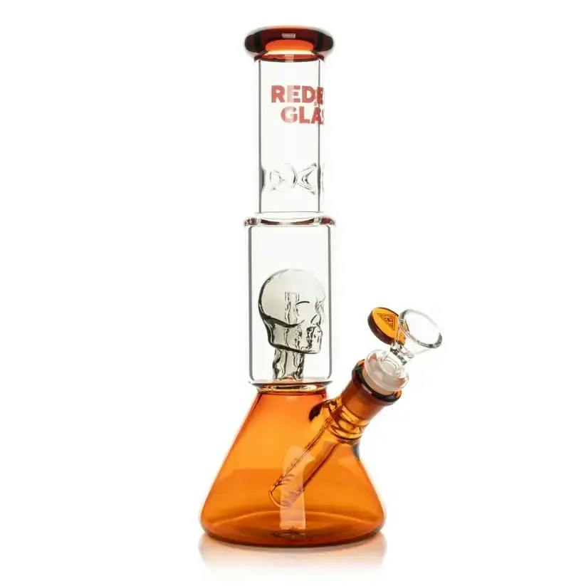 Red Eye Glass 11" Dual Chamber Bong w/ Skull Perc - Amber