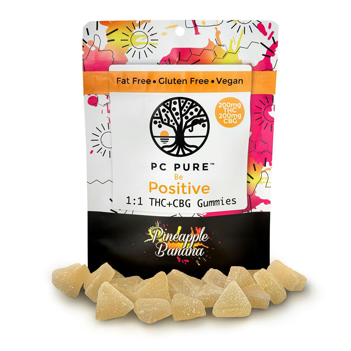 PC PURE - BE POSITIVE 1:1 THC+CBG GUMMIES - PINEAPPLE BANANA