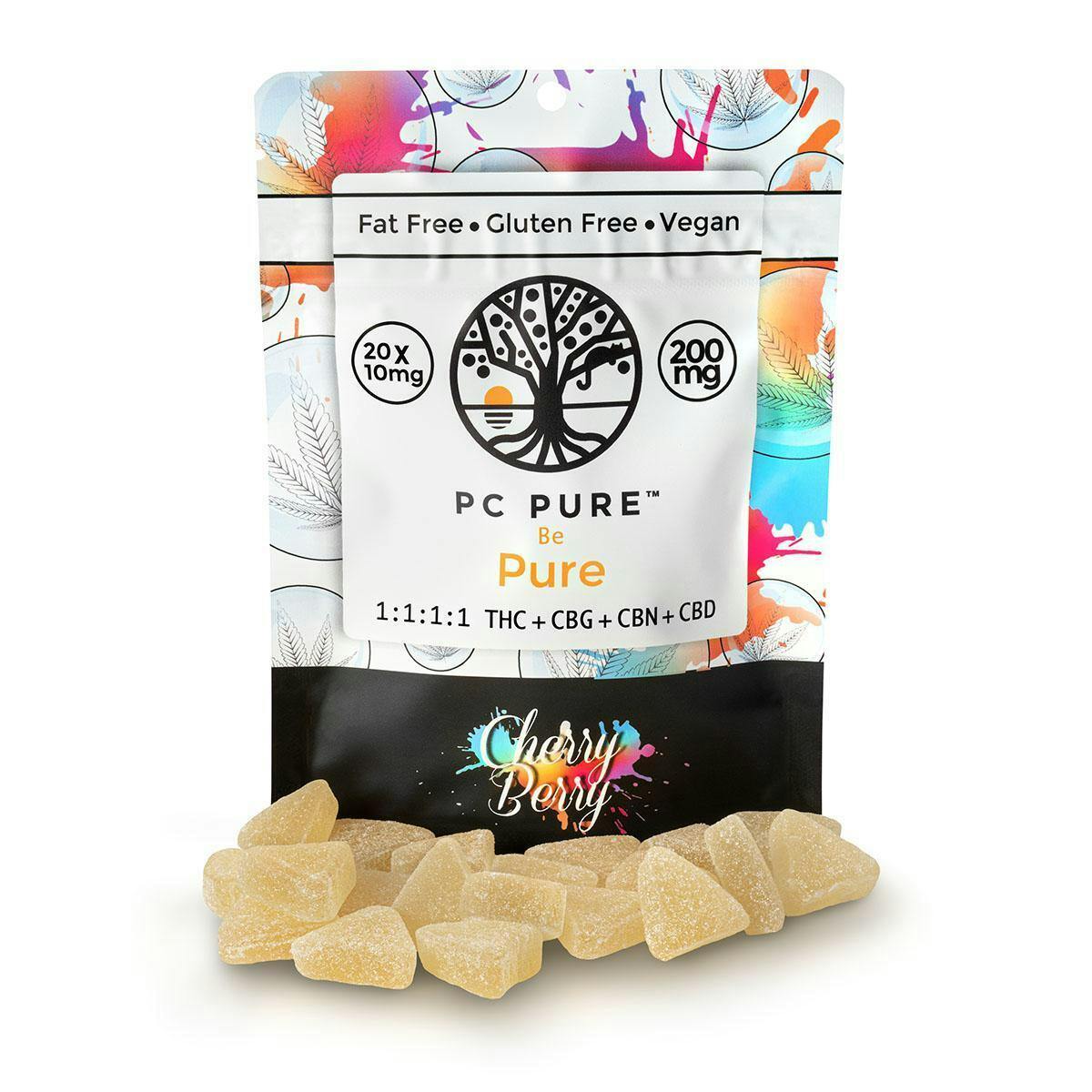 PC PURE - BE PURE 1:1:1:1 THC+CBD+CBG+CBN GUMMIES - CHERRY BERRY