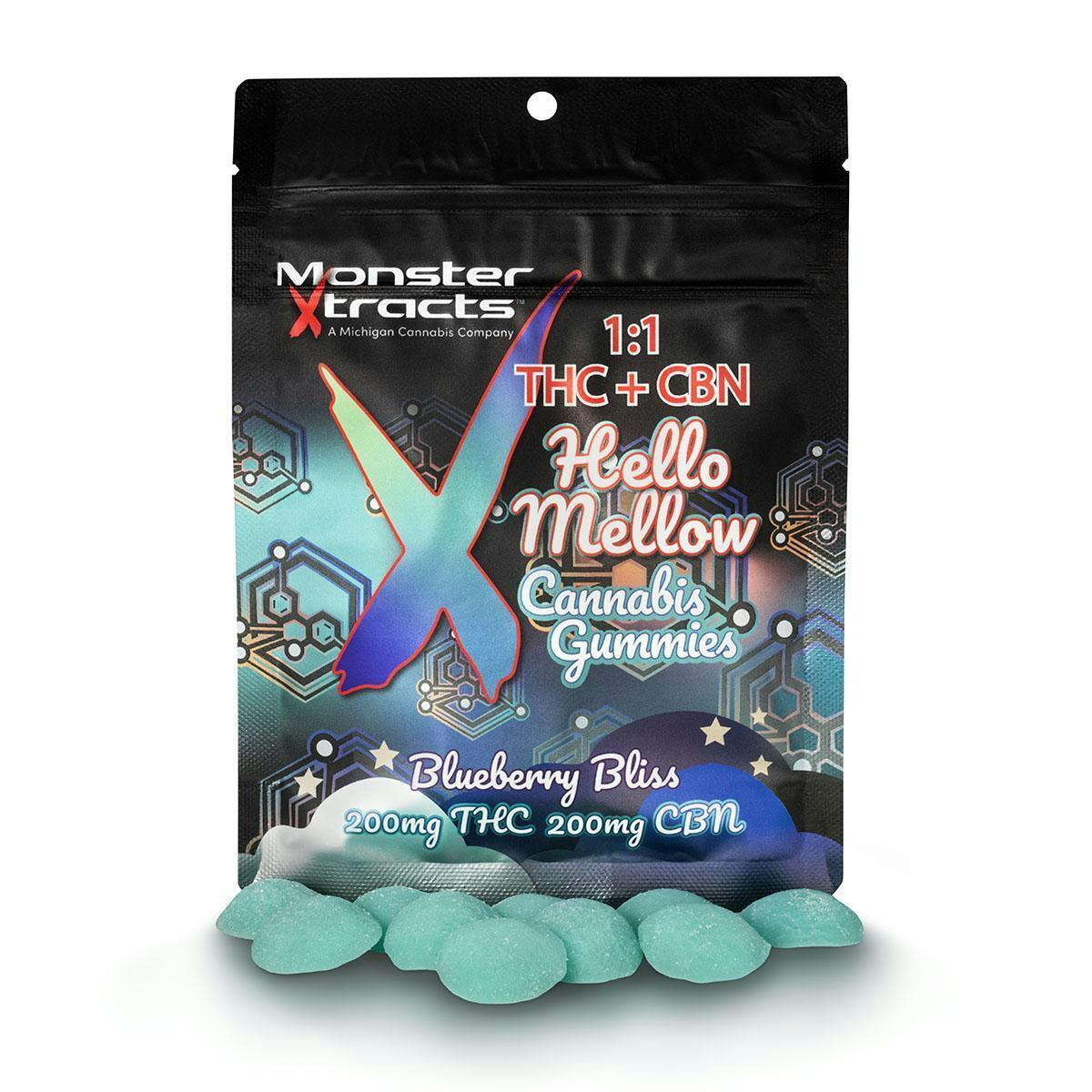 MONSTER X - HELLO MELLOW 1:1 THC + CBN GUMMIES - BLUEBERRY BLISS