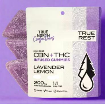 TRUE NORTH - 4 X 50MG 2:2:1 THC:CBD:CBN GUMMIES - LAVENDER LEMON