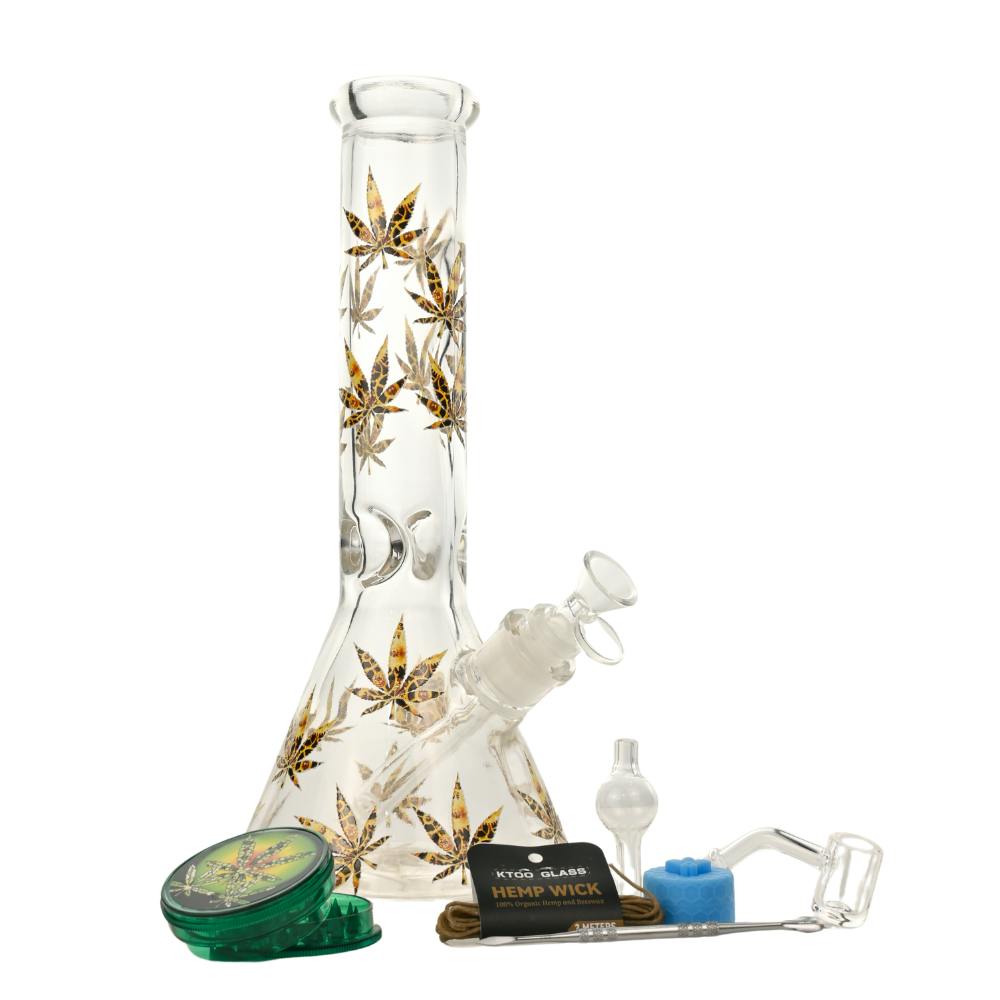 Leaf Glass Bong 9-in-1 Dab Kit - 12" - Design A