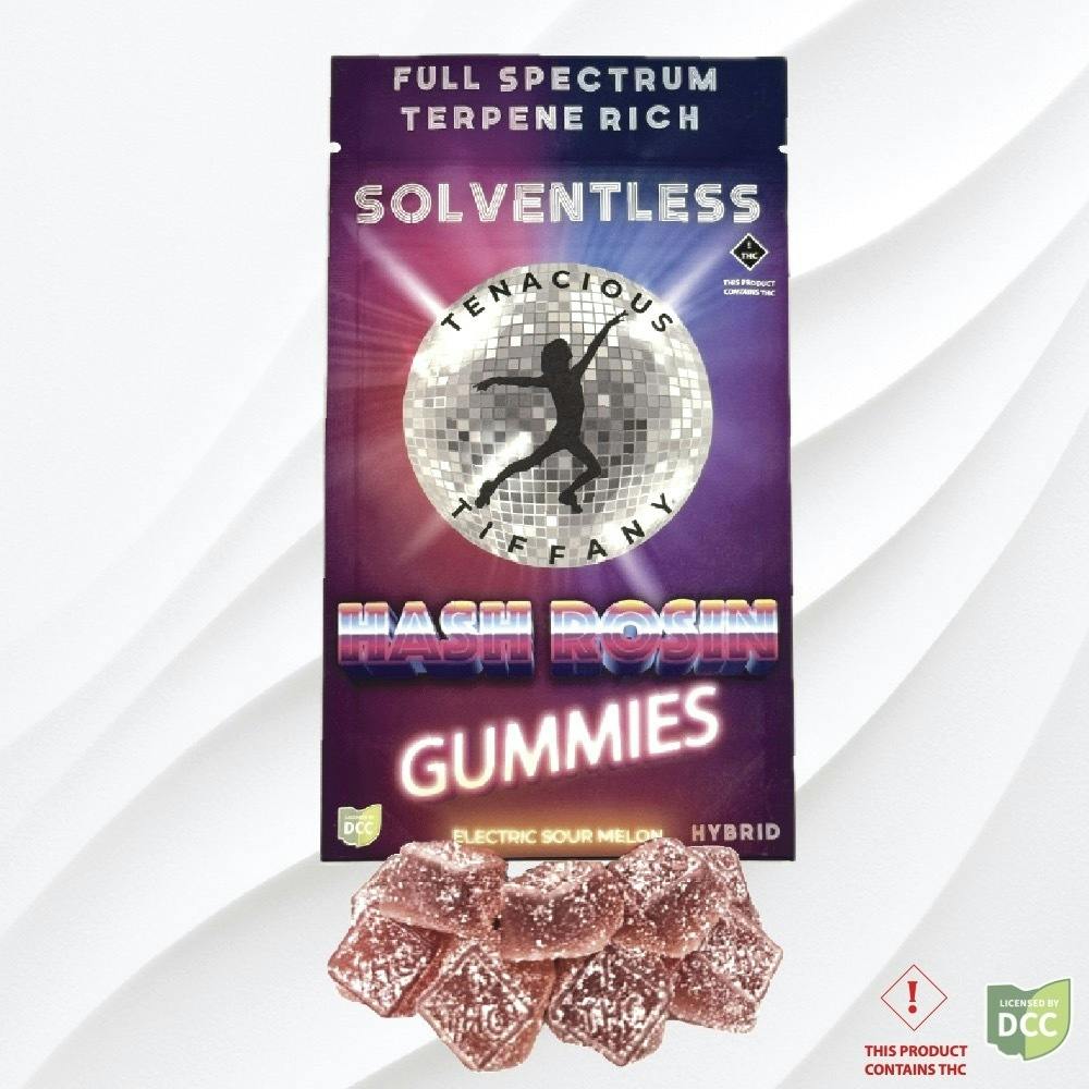 Electric Sour Melon Hash Rosin Gummies 100mg (Hybrid) | Tenacious Tiffany