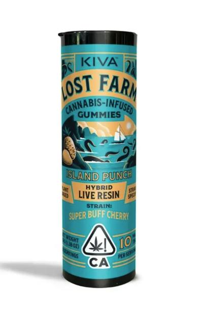 KIVA LOST FARM ISLAND PUNCH SUPER BUFF CHERRY LIVE RESIN GUMMIES 100MG