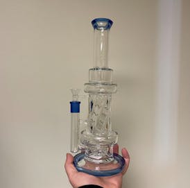 72 - 14mm 12" Spiral Glass Water Pipe w/ Blue Accents - $50