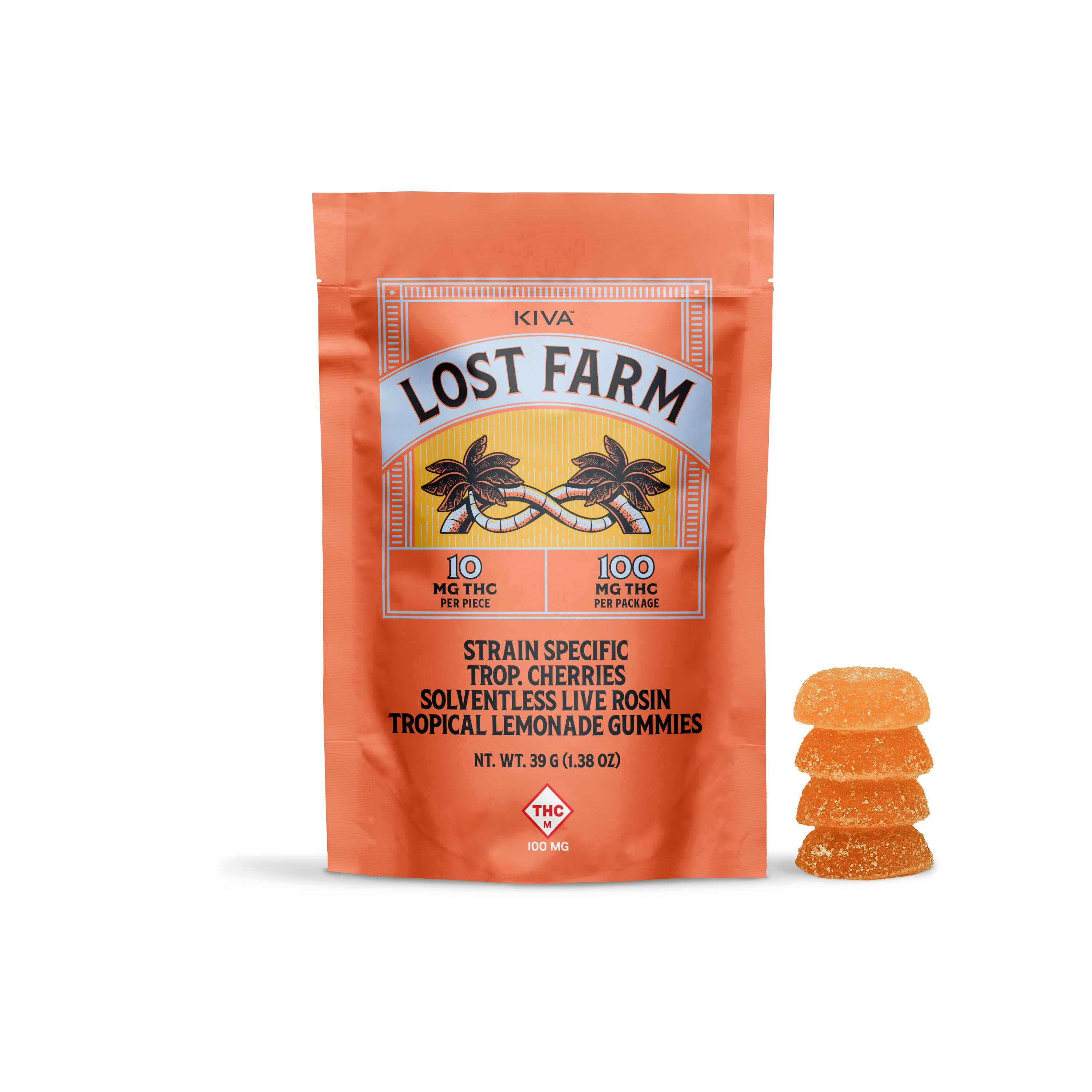 Lost Farm by KIVA - 100mg Live Rosin Gummies (10pk) - Trop Cherries (Tropical Lemonade)