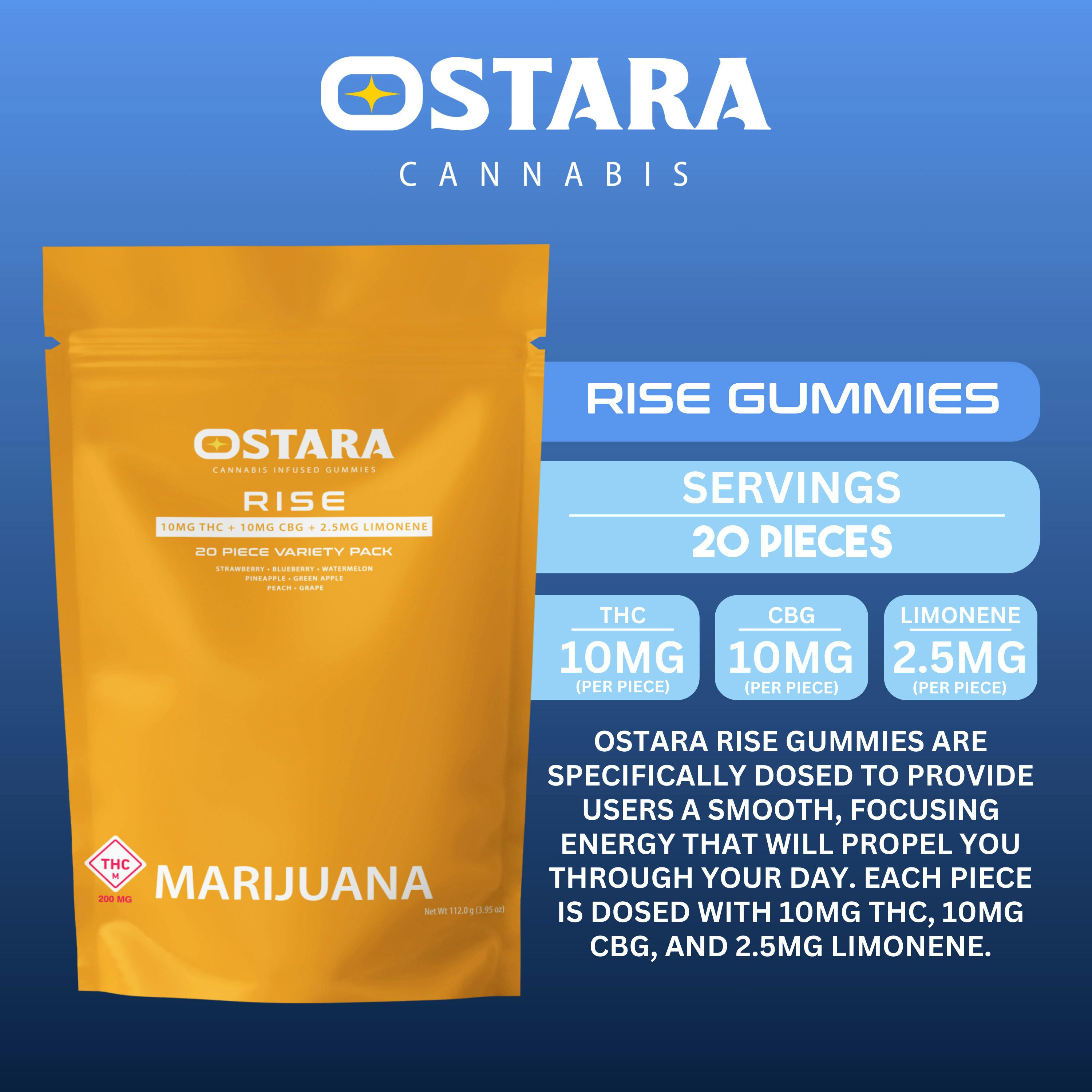 Ostara - XL Rise Sour Assorted Gummies - 200mg (20pk+CBG/Limonene/B12)