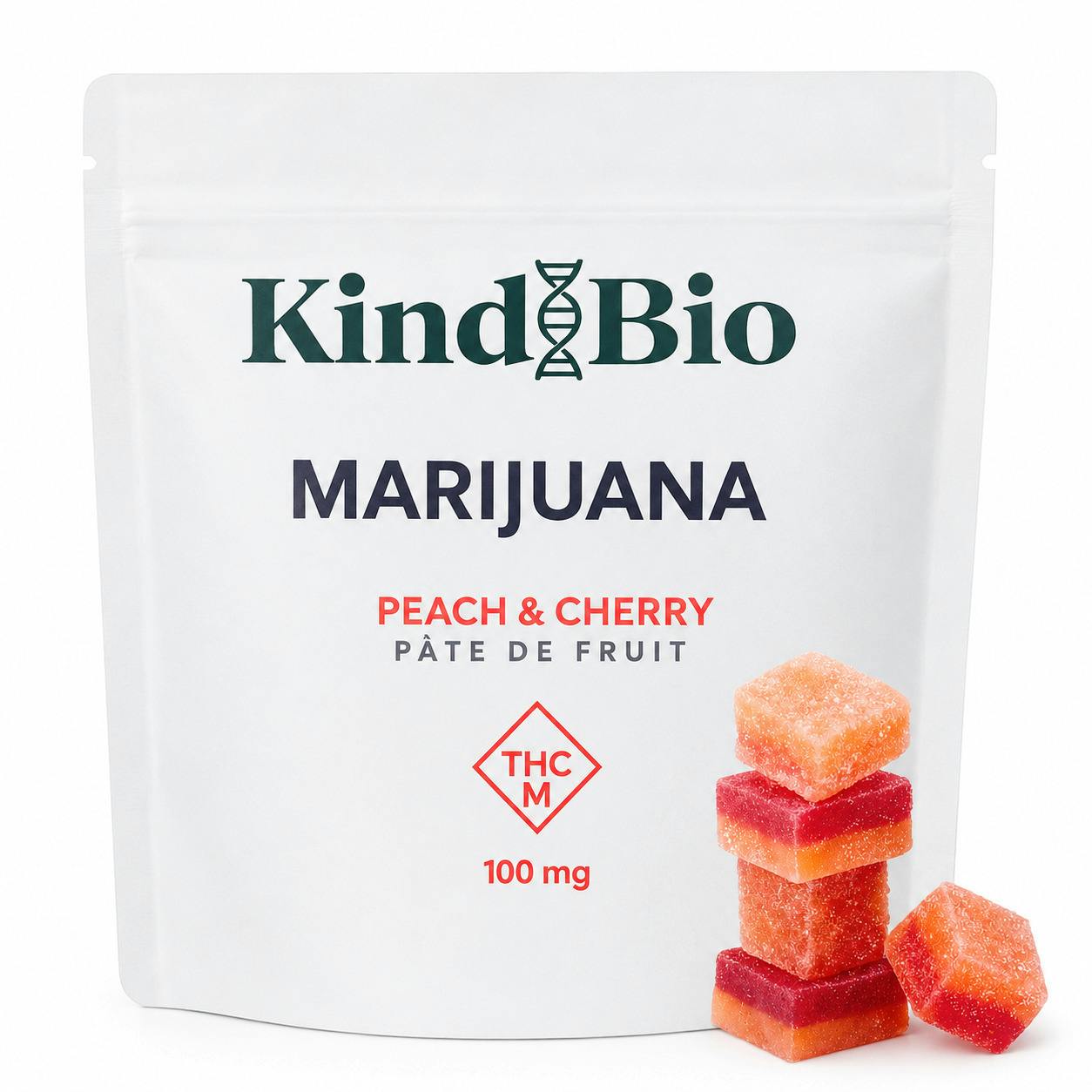Kindbio - 100mg Pate De Fruit Gummies (10pk) - Peach and Cherry
