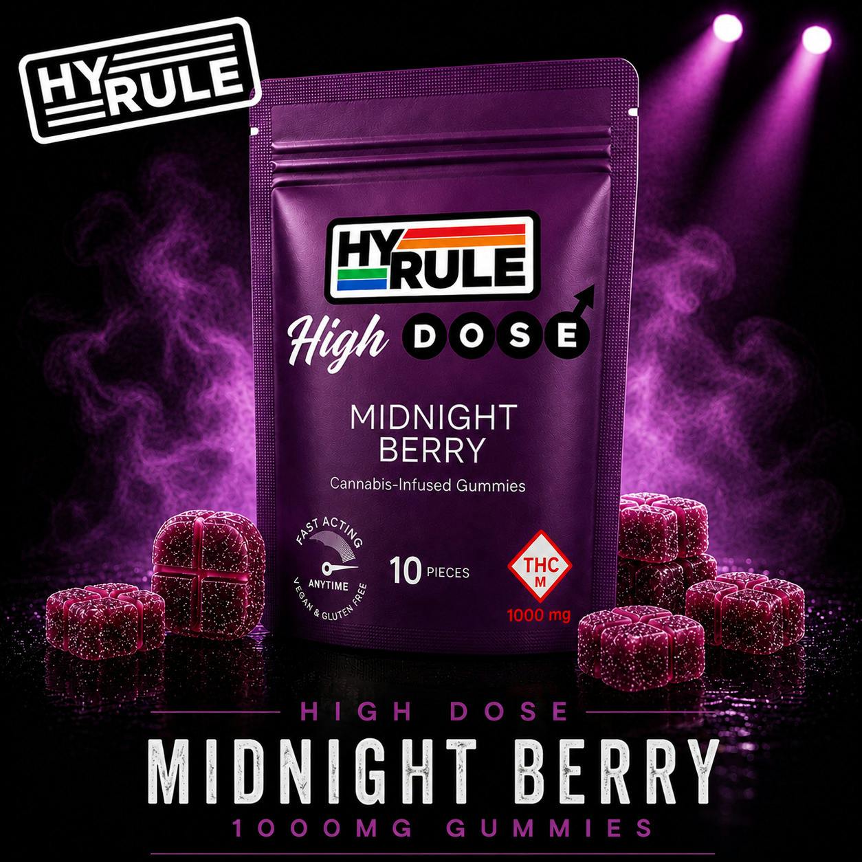 HyDose by HyRule - 1000mg Dividable Gummies (10pk) - 4:1:1 Midnight Berry (THC/CBN/CBD)