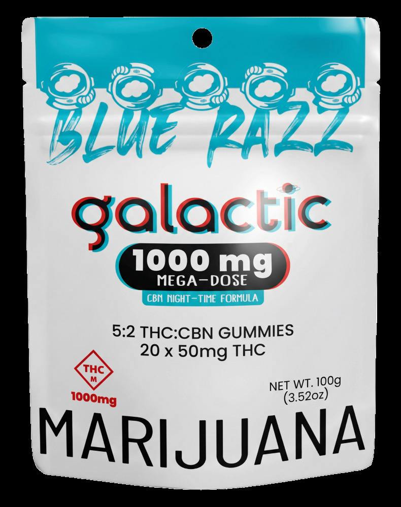 Blue Razz | 5:2 THC:CBN Megadose Gummies | 1000mg (20pcs)