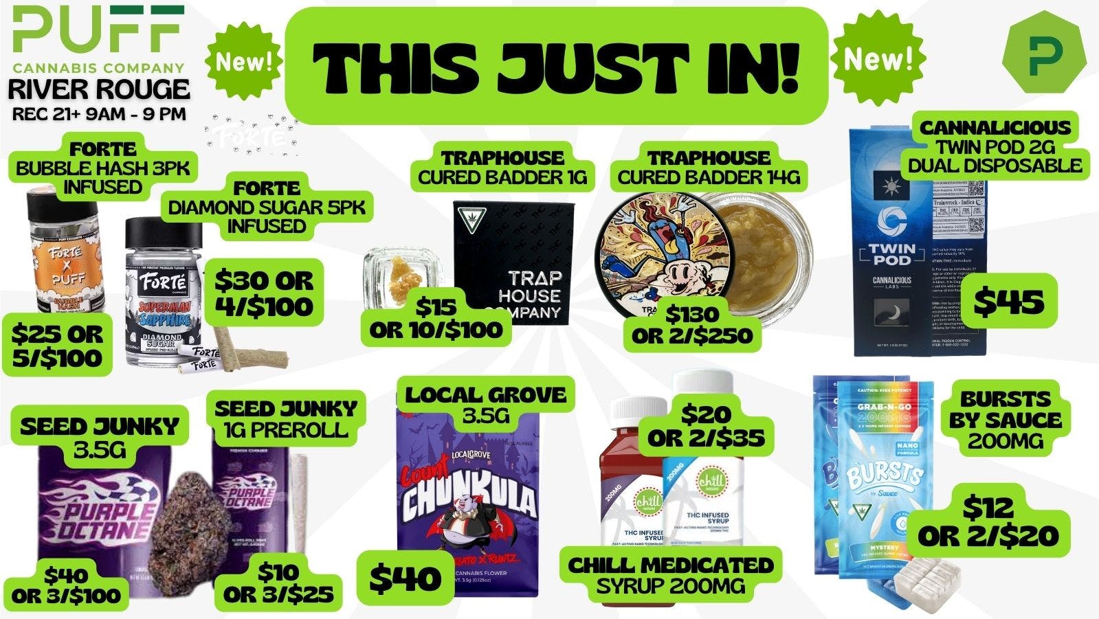 🍯🔥🍬NEW DROPS AT PUFF!!🔥🍯🍬 at PUFF River Rouge NOW OPEN 21+ Weedmaps