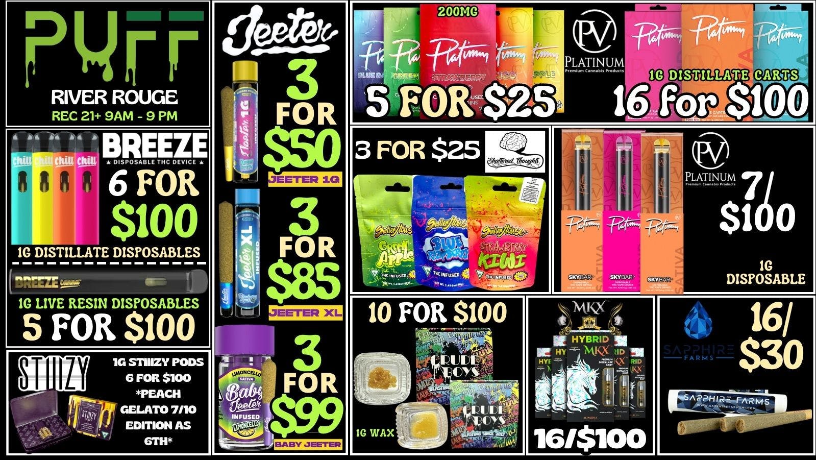 🧨🔥DEALS ON DEALS PUFF🧨🔥 at PUFF River Rouge 21+ Weedmaps