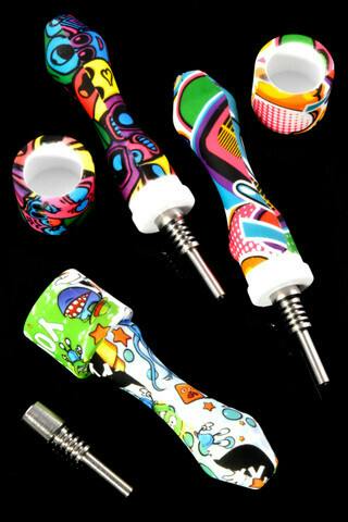 Nectar Collectors - Multicolor Decal Silicone Honey Dab Straw - 14mm Titanium tipP2963