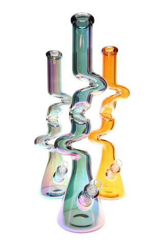 Glass - 20" Large Metallic Zig Zag Beaker Water Pipe - WP3146