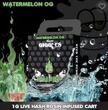 Vape - Giggle Puffs Live Hash Rosin Infused - Watermelon OG - (Indica) - 90.37% THC - 1g