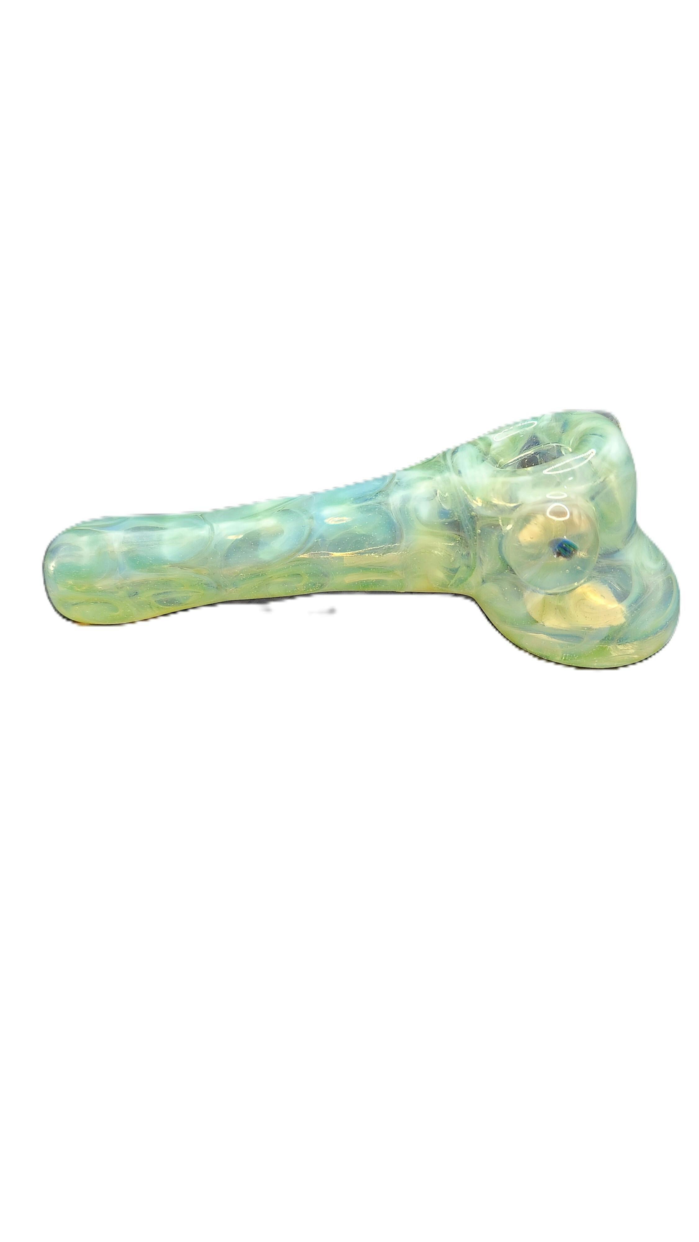 Glass - Snakeskin - pipe w/ rainbow quartz inset thumbrest