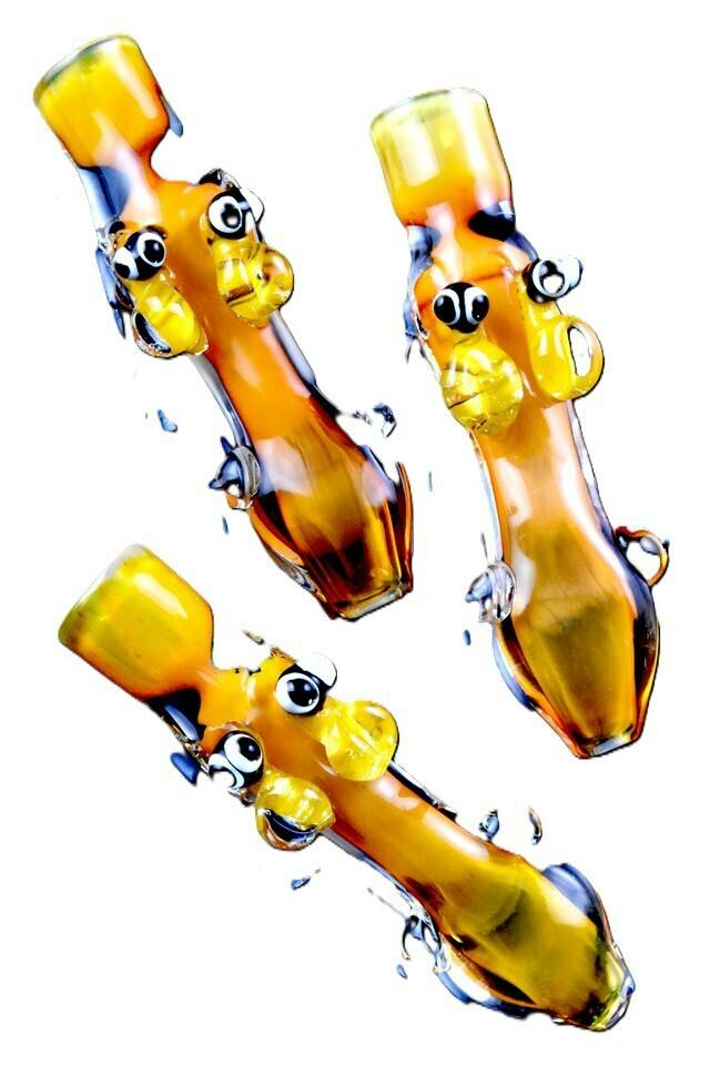 Glass - 4" Gold Fumed Glass Bee Chillum - C0363
