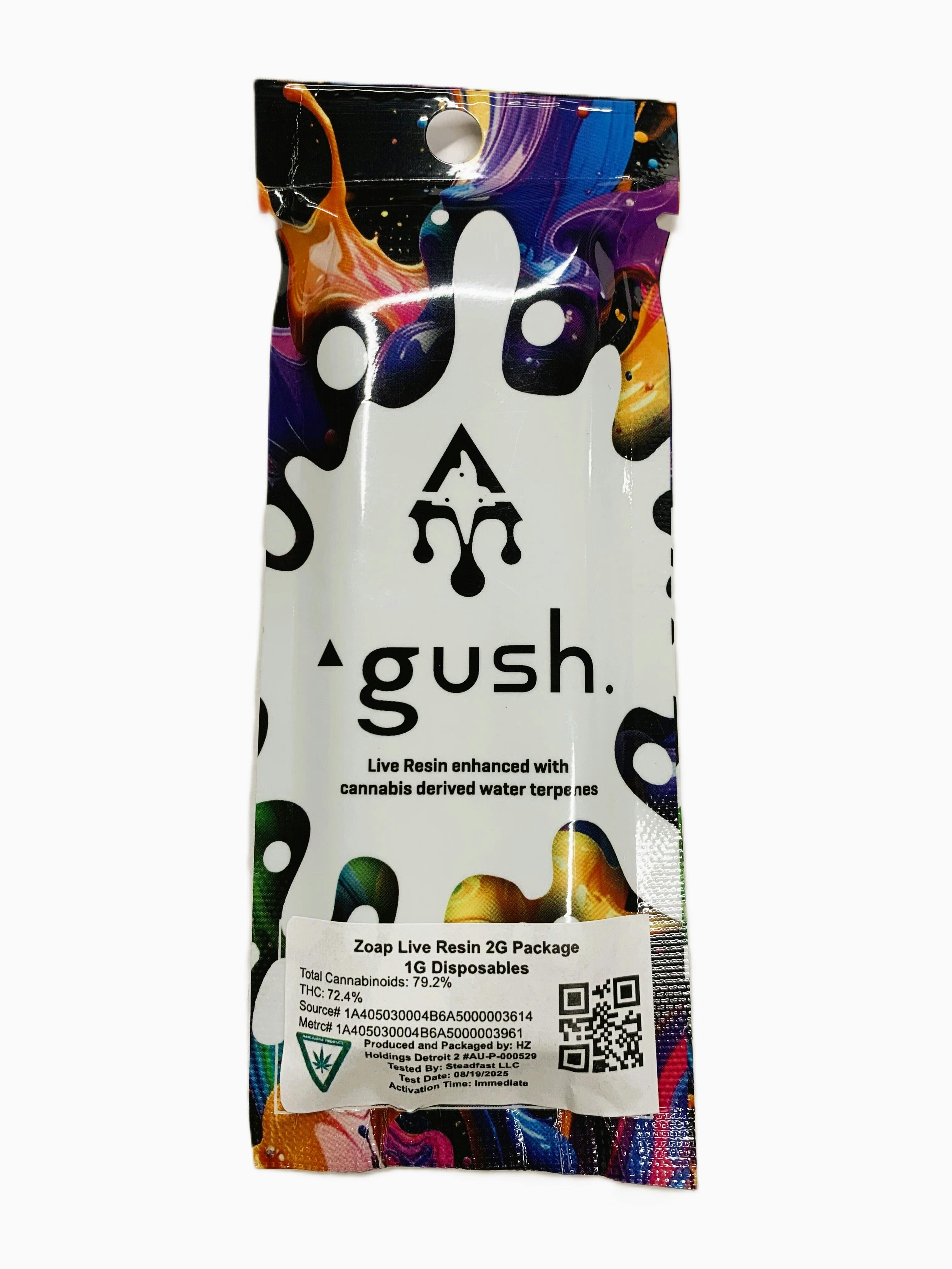 Disposable - Gush Carts 2 pack - HZ Holdings - Zoap - Live Resin - (Hybrid) - 72.43% THC - 2g