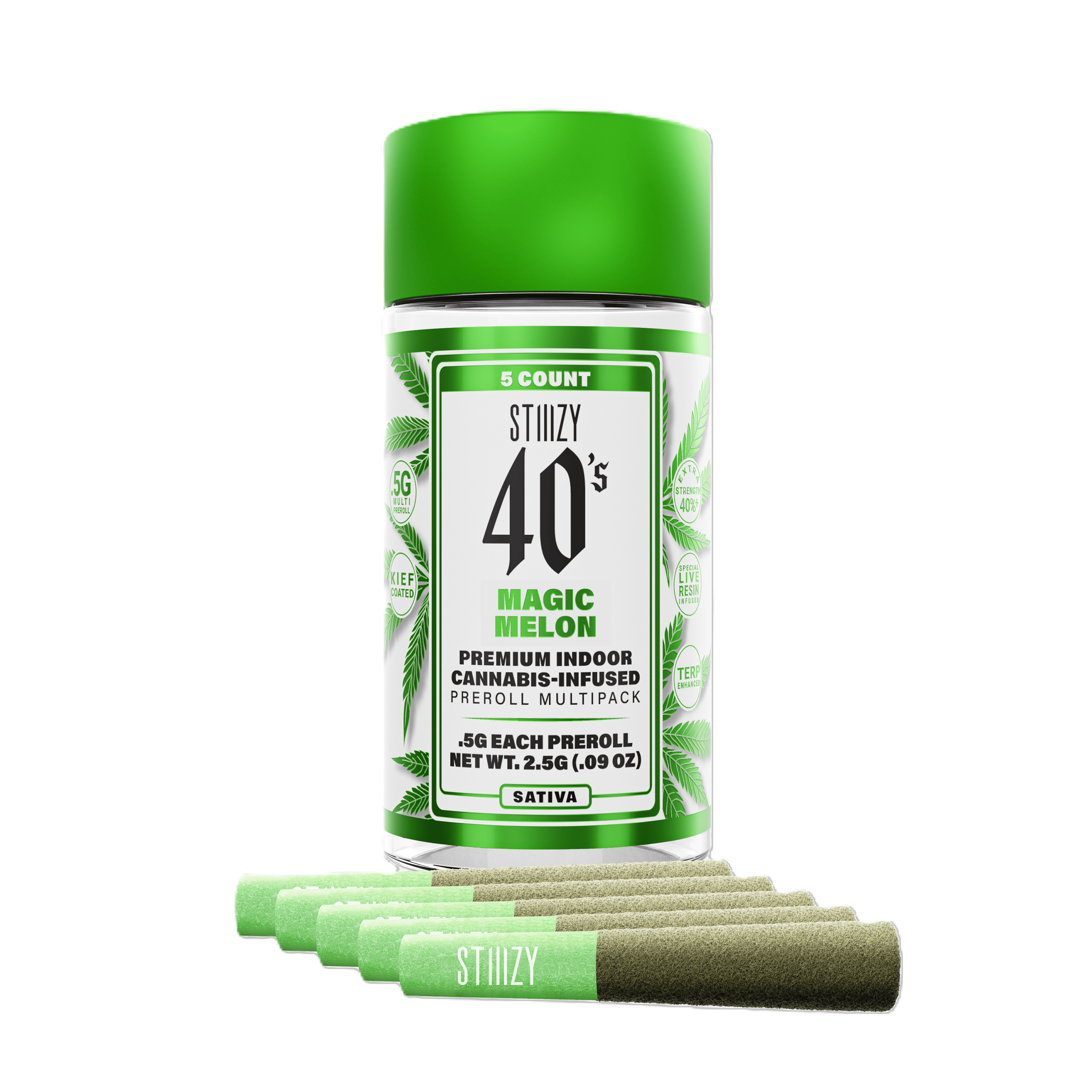 Infused Pre Roll - 5 Pack - Stiiizy - Magic Melon - (Sativa Hybrid) - 43.69% THC - 2.5g