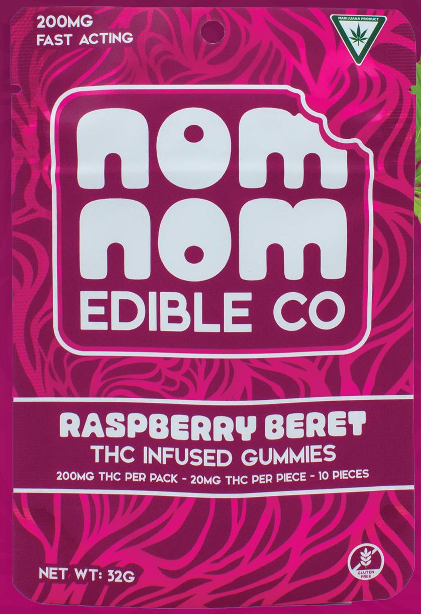 Gummies - Nom Nom - (200mg) - Raspberry Beret - Distillate - (Indica)
